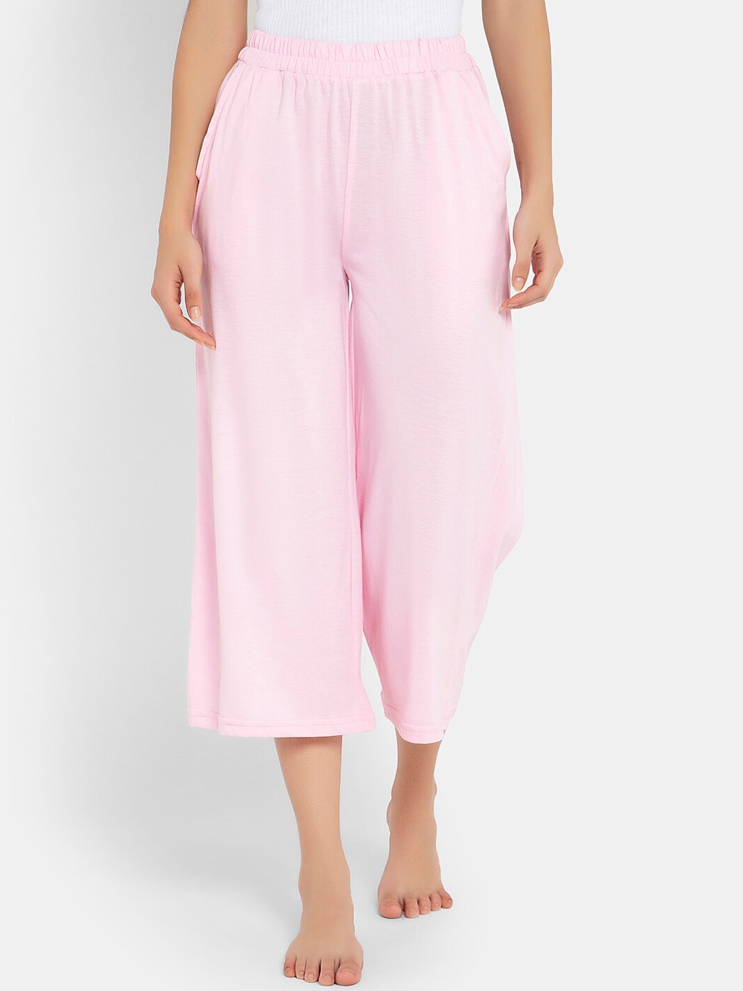 

Clovia Women Pink Solid Cotton Flared Lounge Pants