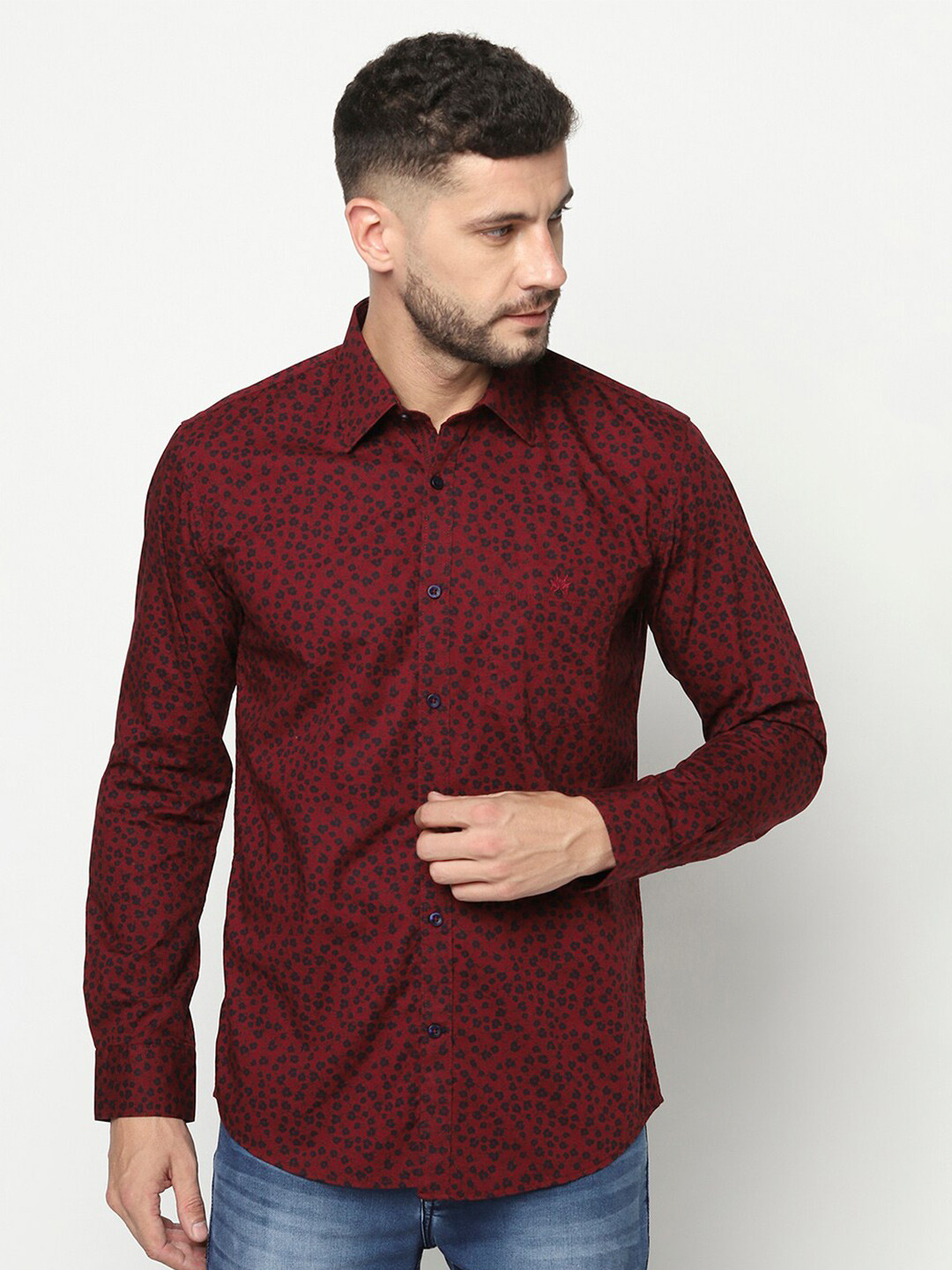 

Crimsoune Club Men Maroon Slim Fit Floral Printed Casual Shirt
