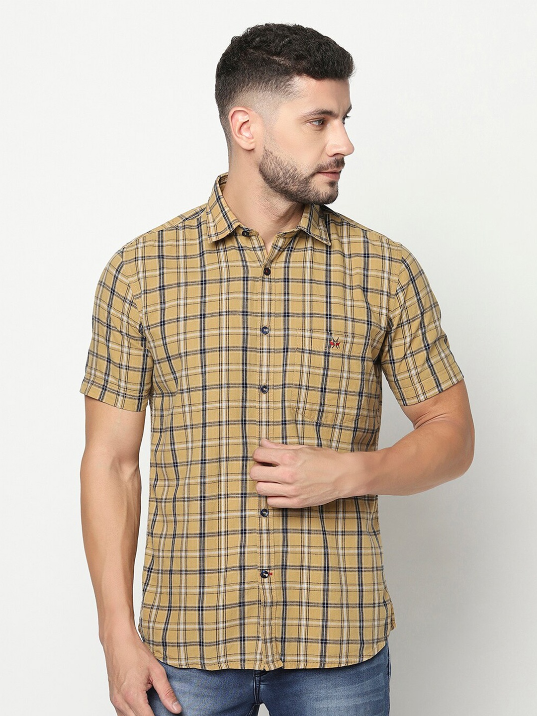 

Crimsoune Club Men Yellow Slim Fit Tartan Checked Casual Shirt