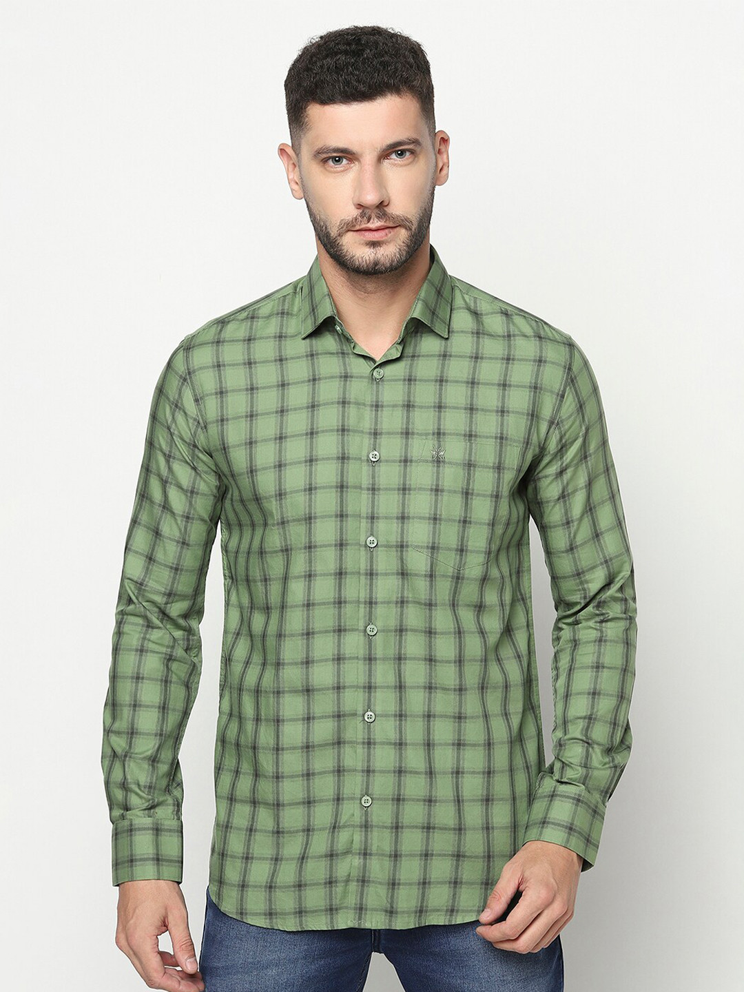 

Crimsoune Club Men Green Slim Fit Checked Casual Shirt