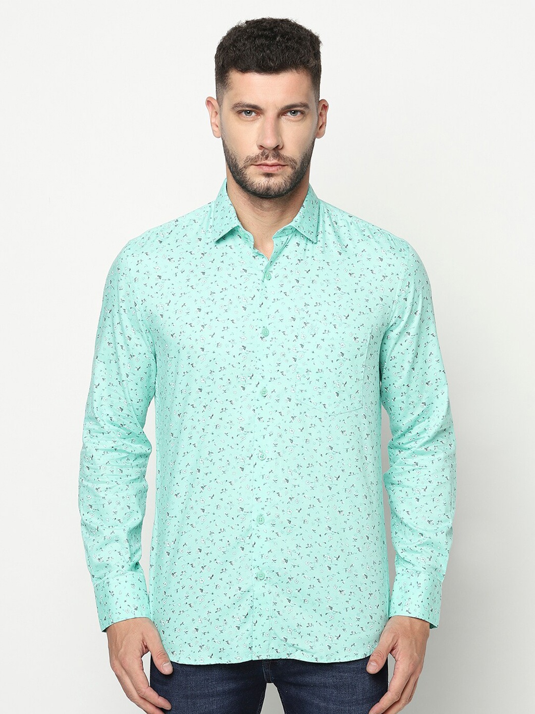 

Crimsoune Club Men Green Slim Fit Floral Printed Casual Shirt
