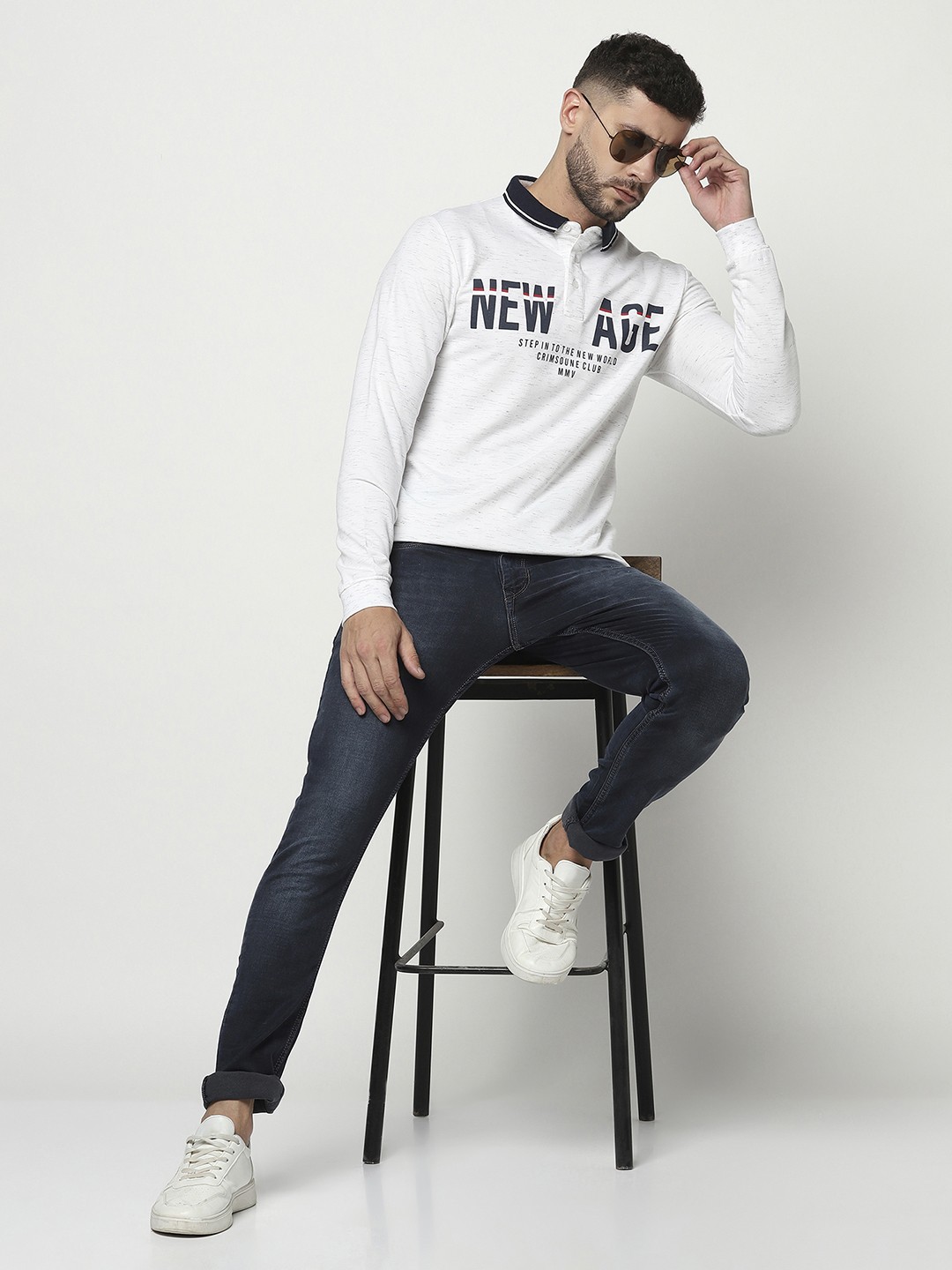 

Crimsoune Club Men Typography Printed Polo Collar T-shirt, White