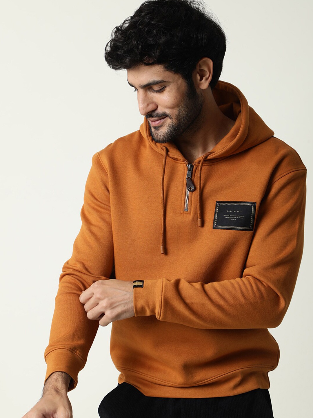 

RARE RABBIT Men Hoodwin Slim Fit Rust Hooded Sweatshirt