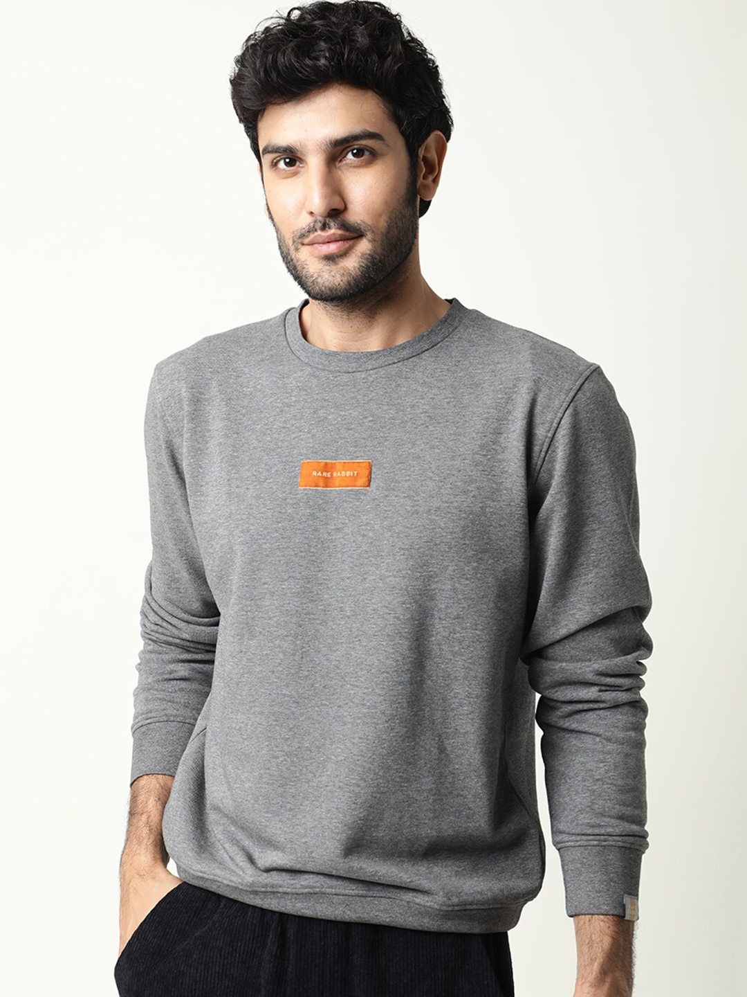 

RARE RABBIT Men Velveto Sweatshirt, Grey
