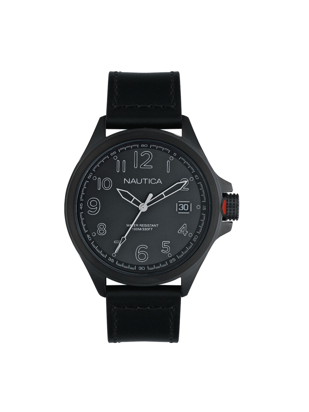 

Nautica Men White Brass Dial & Black Leather Straps Analogue Watch NAPGLP004-Black