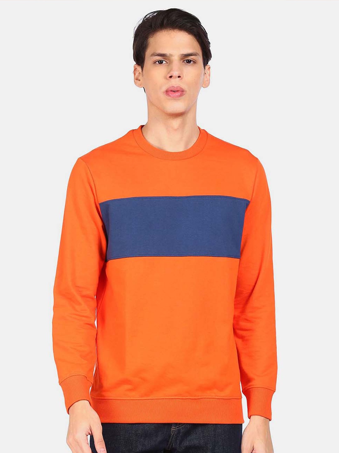 

Ruggers Men Orange Colourblocked Pure Cotton Sweatshirt