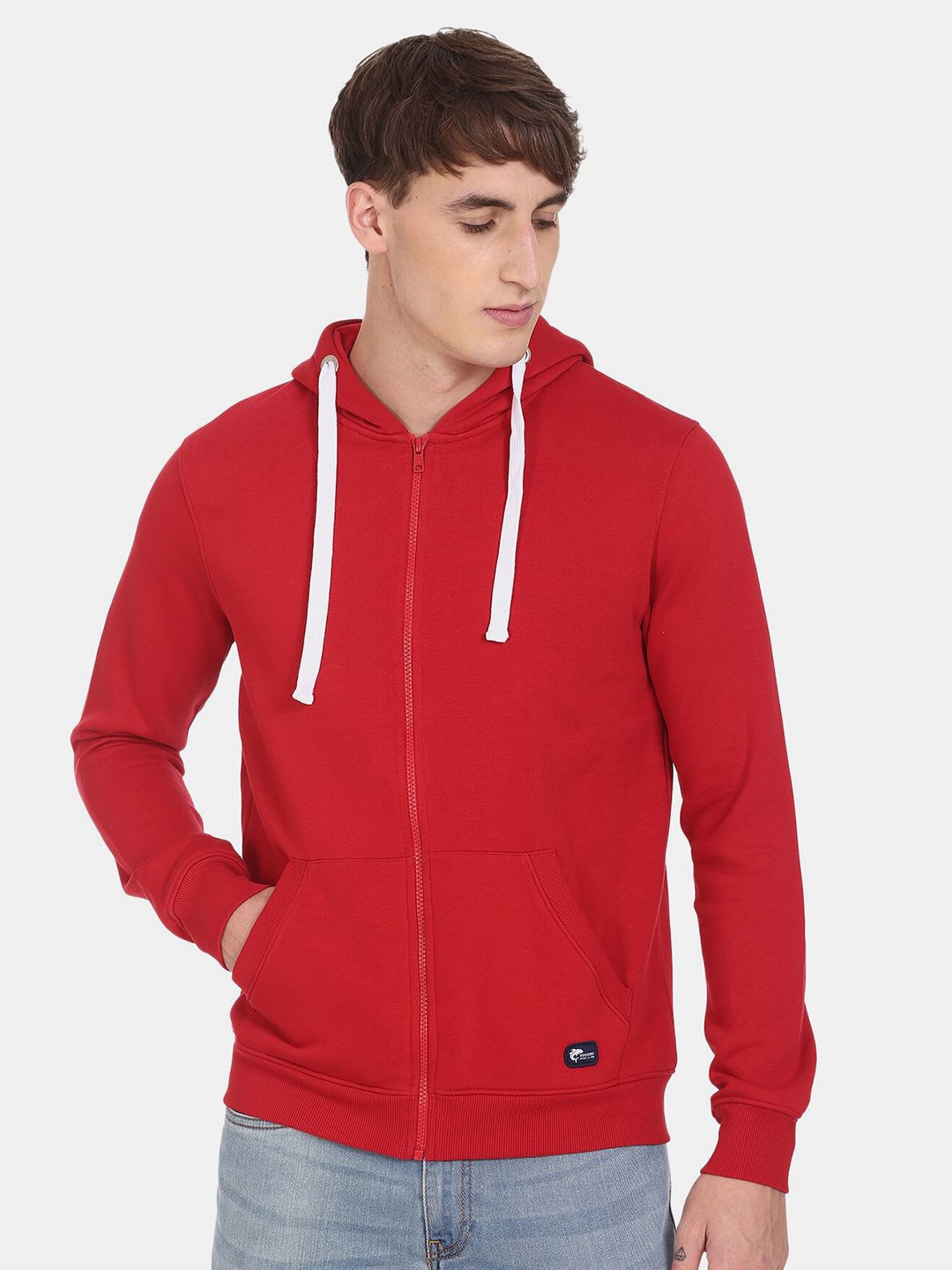 

Ruggers Men Red Solid Hooded Sweatshirt