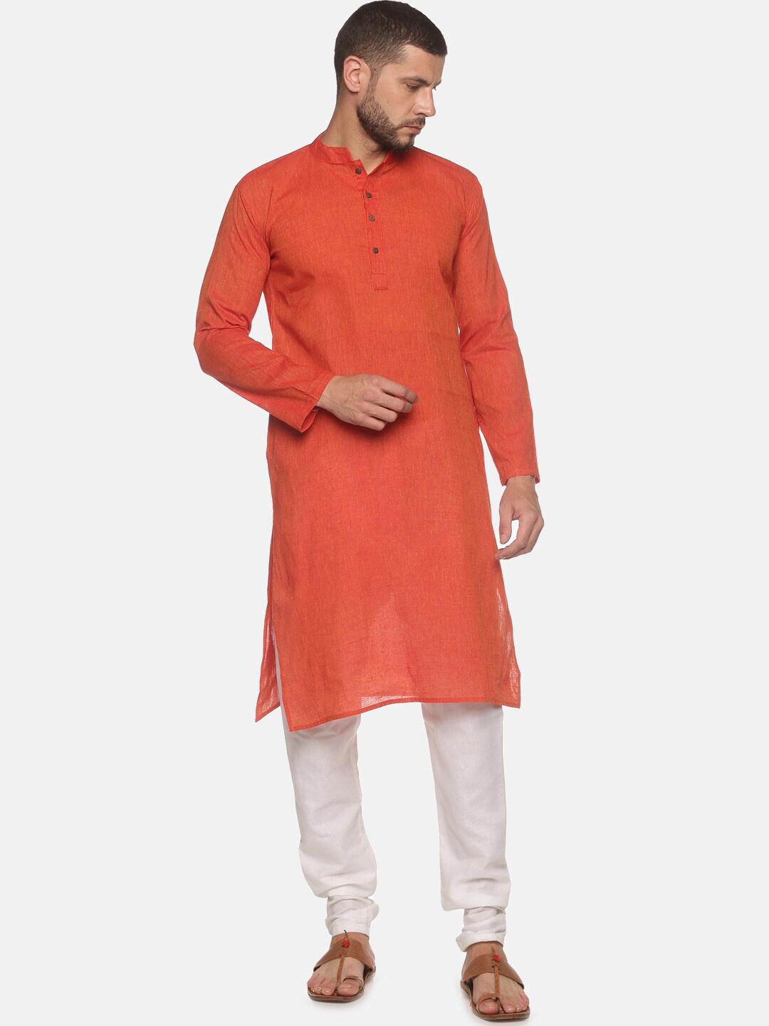 

PAROKSH Men Red Solid Cotton Straight Kurta