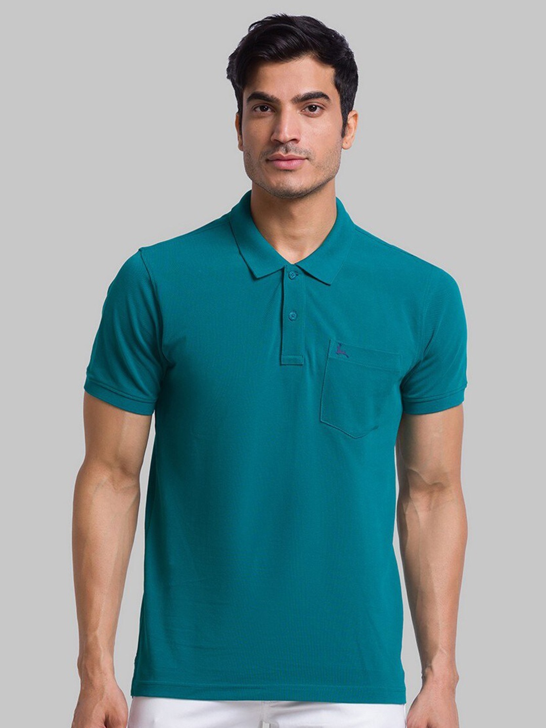 

Parx Men Teal Polo Collar Organic Cotton T-shirt
