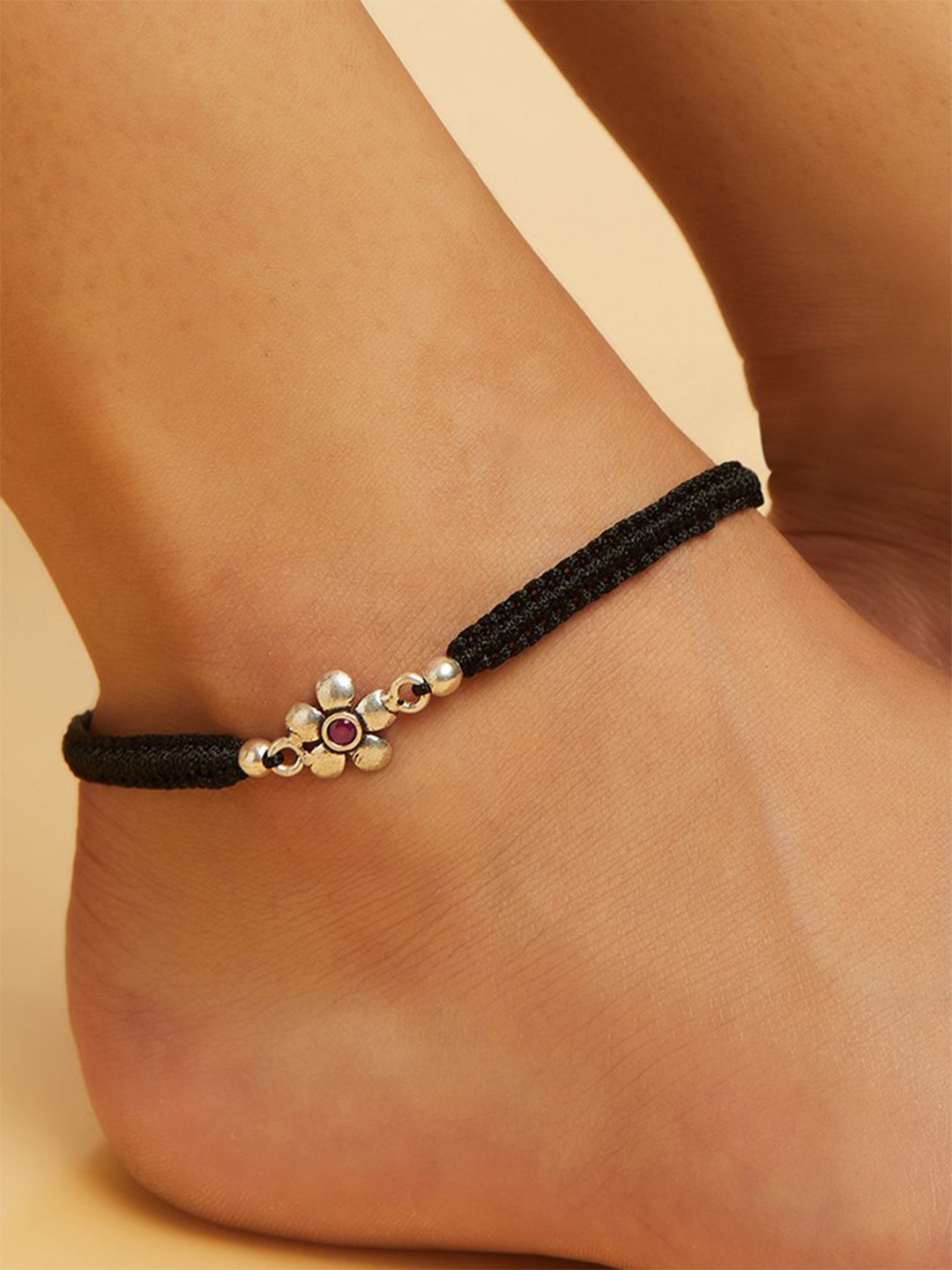 

Zavya Silver-Plated 925 Sterling Silver Anklet, Black
