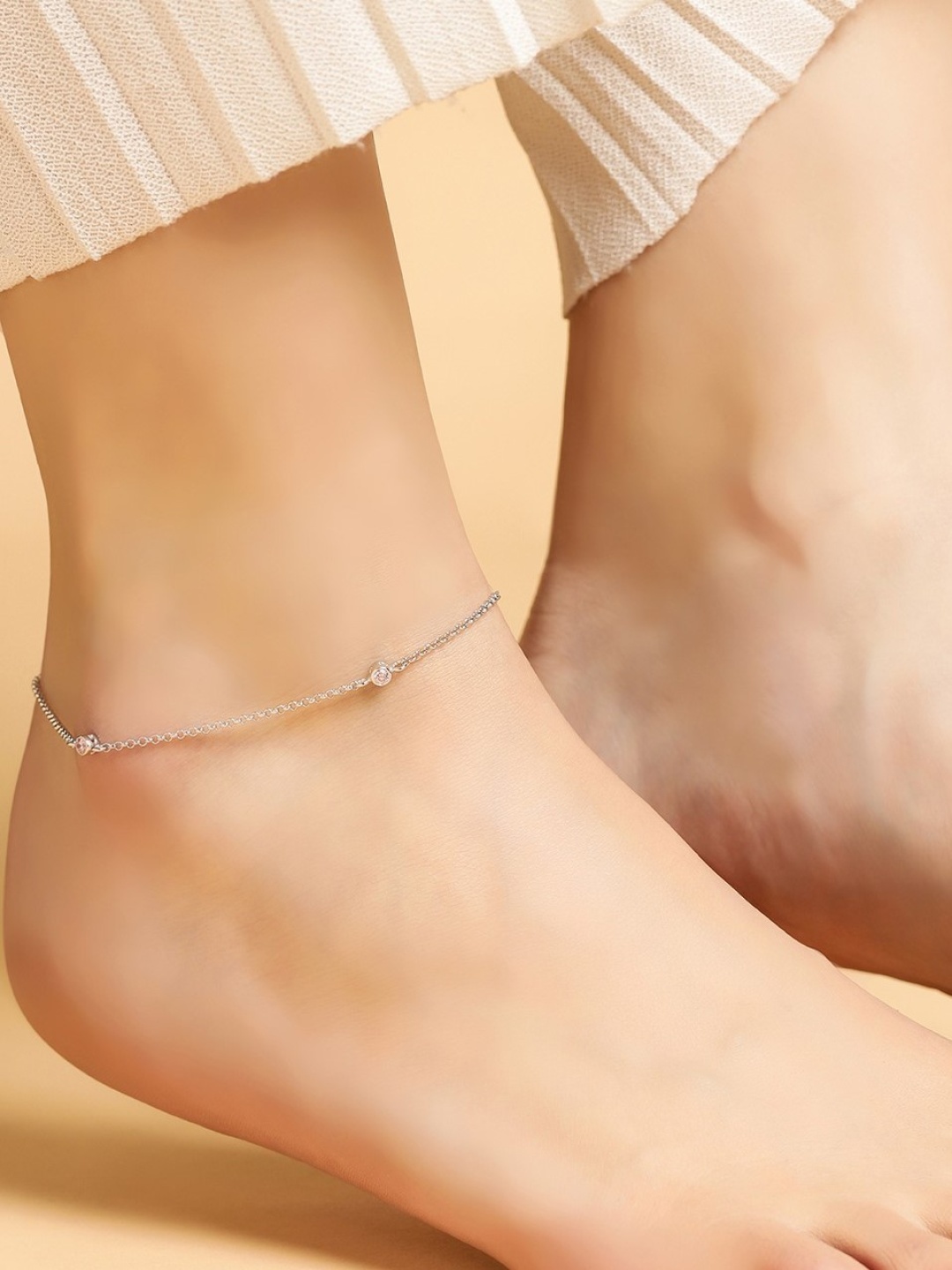

Zavya Embellished Rhodium Plated Anklet, Pink