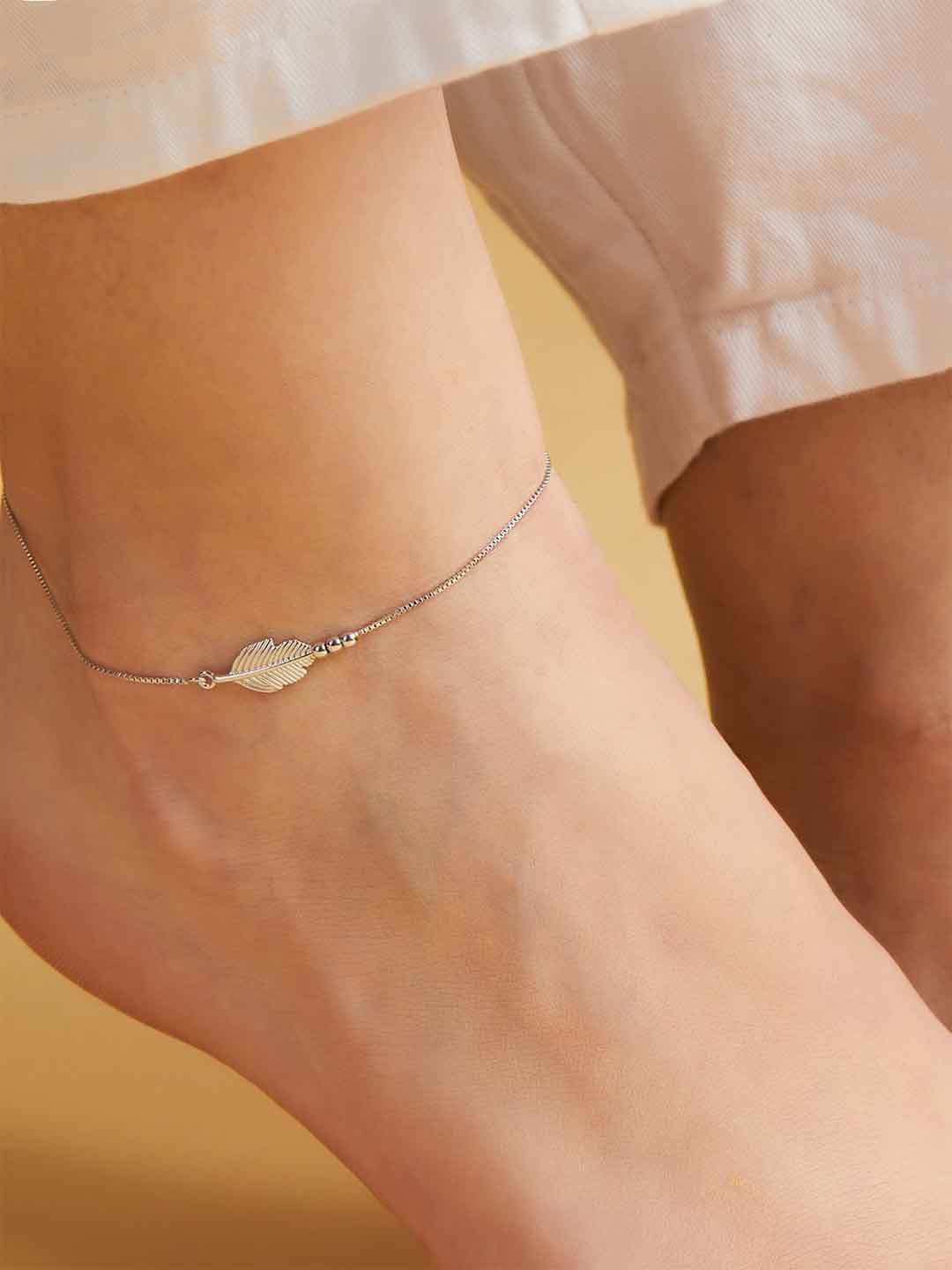 

Zavya Embellished Rhodium Plated Anklet, Silver