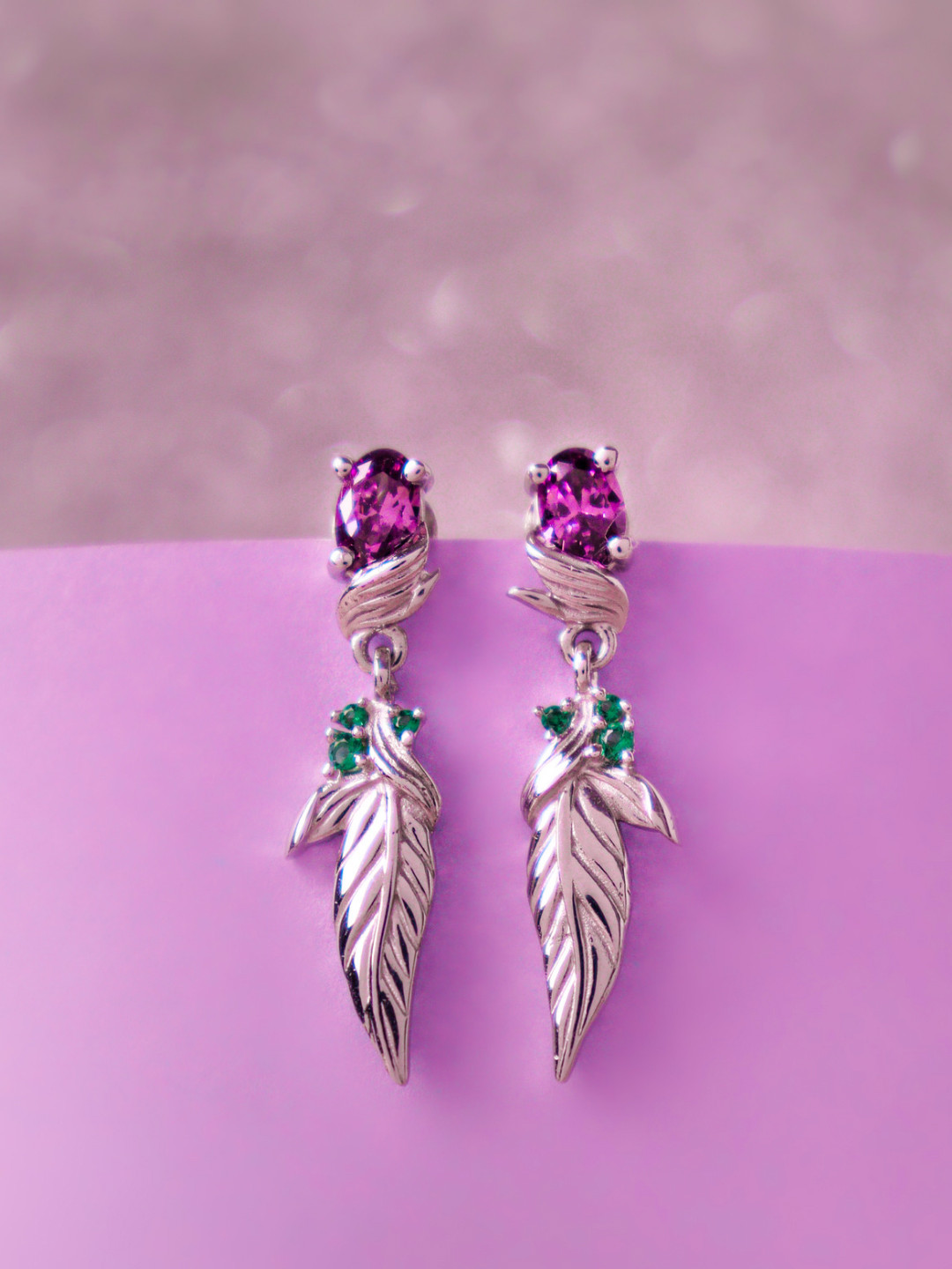 

Zavya Silver-Toned & Purple Leaf Shaped Drop Earrings