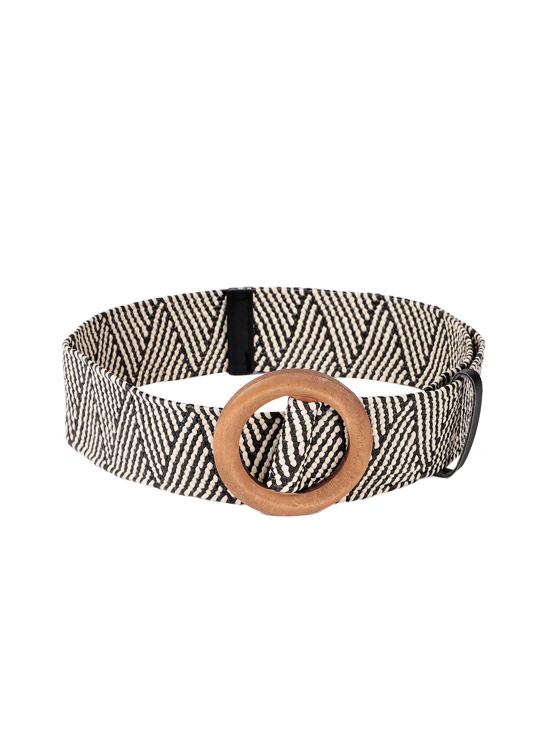 

Sangria Women Off-White and Black Woven Design Wide Belt