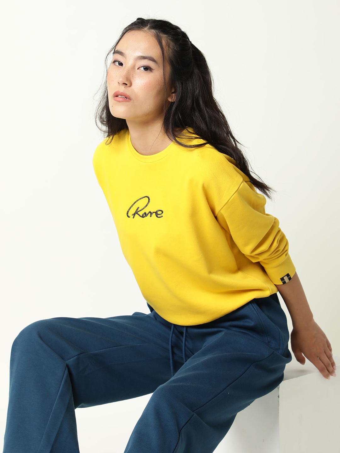 

RAREISM Women Yellow Printed Sweatshirt