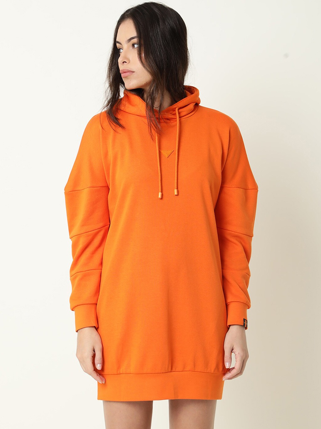 

RAREISM Women Orange Hooded Sweatshirt