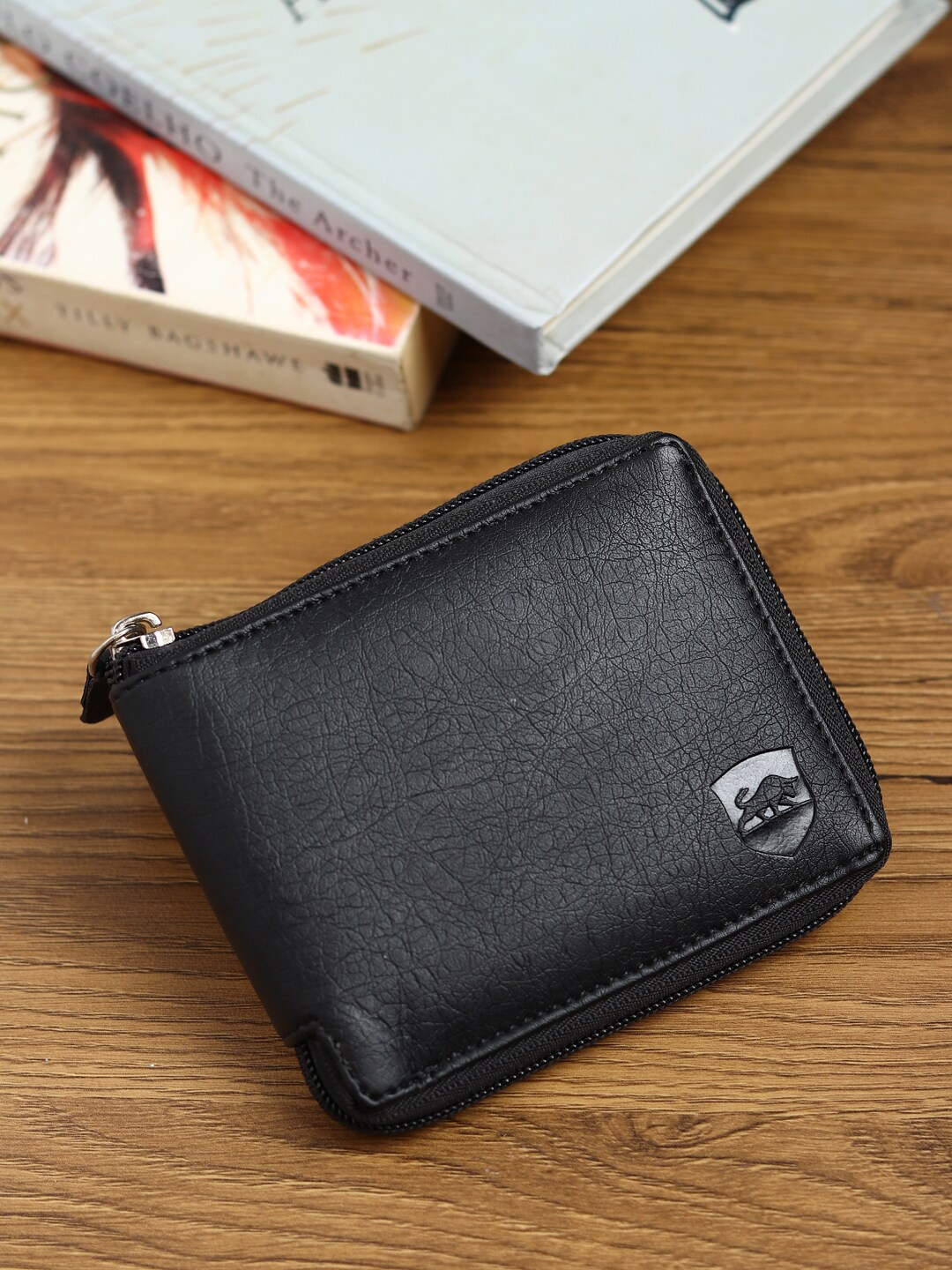 

SAMTROH Men PU Zip Around Wallet, Black