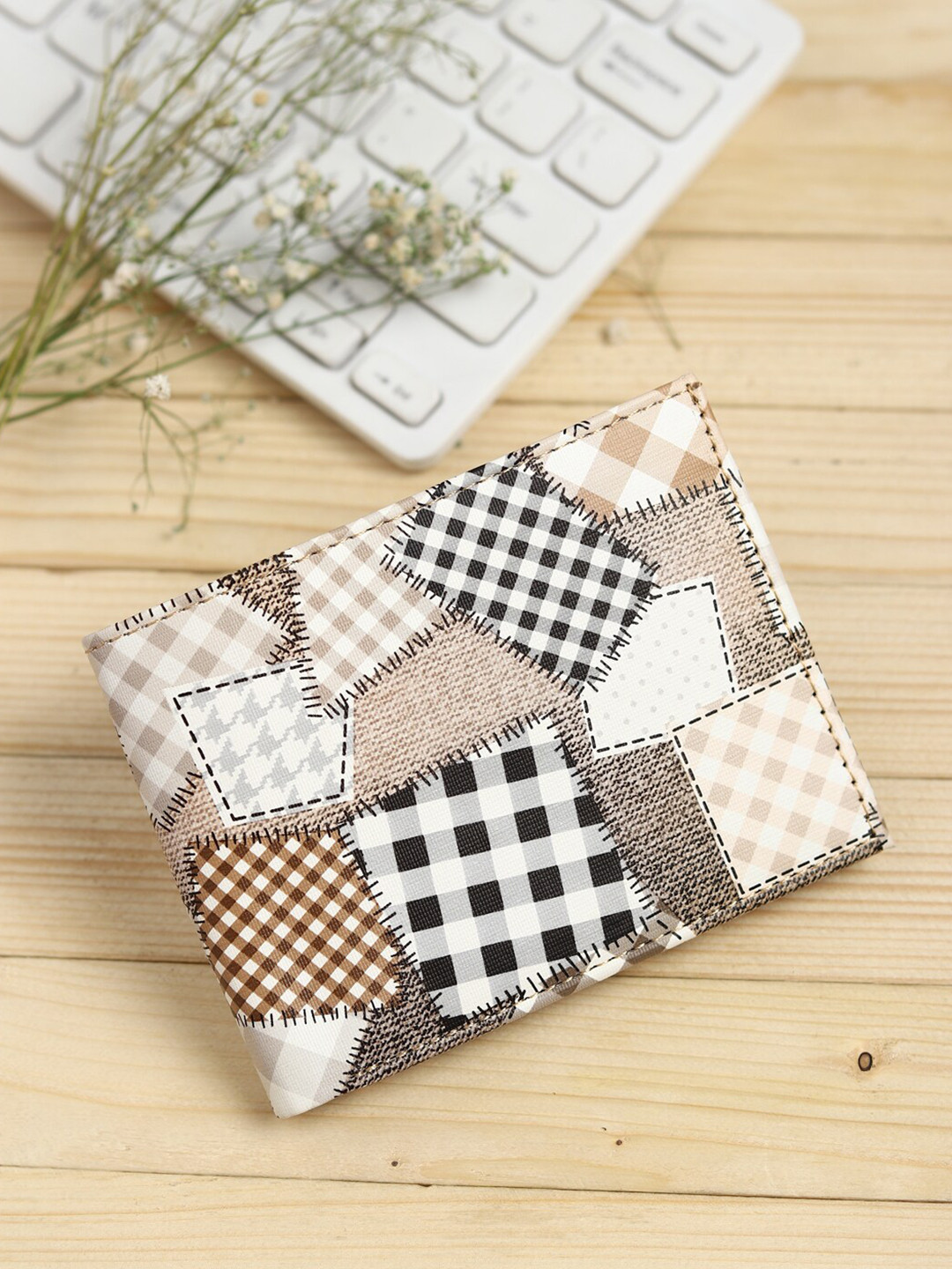 

SAMTROH Men Geometric Printed PU Two Fold Wallet, Beige