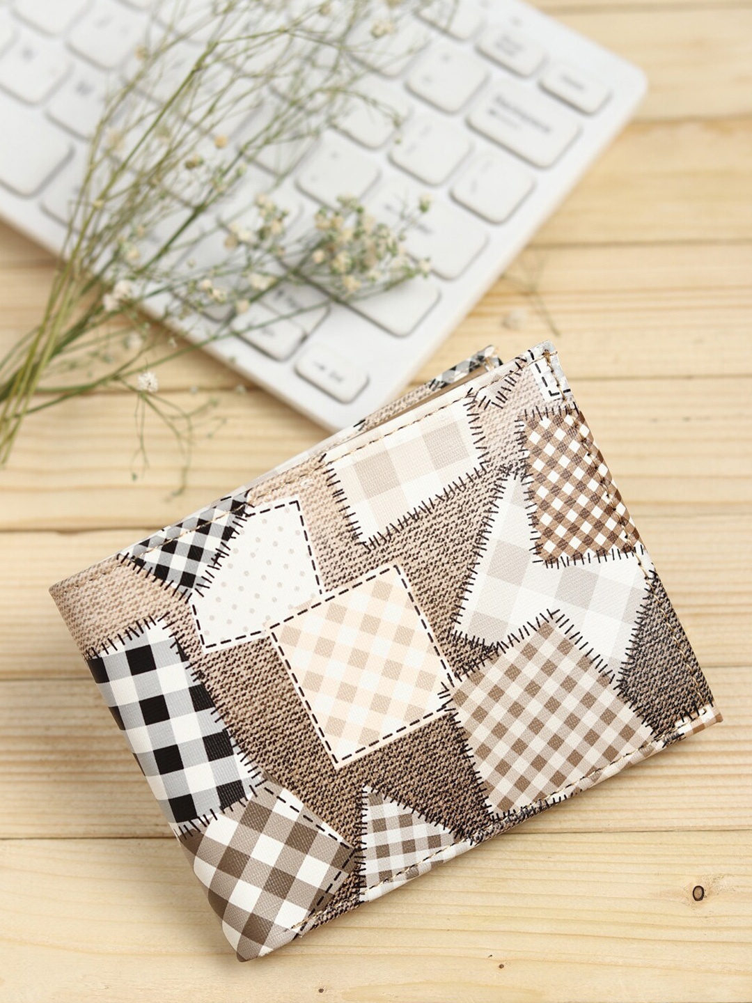 

SAMTROH Men Geometric Printed Two Fold Wallet, Beige