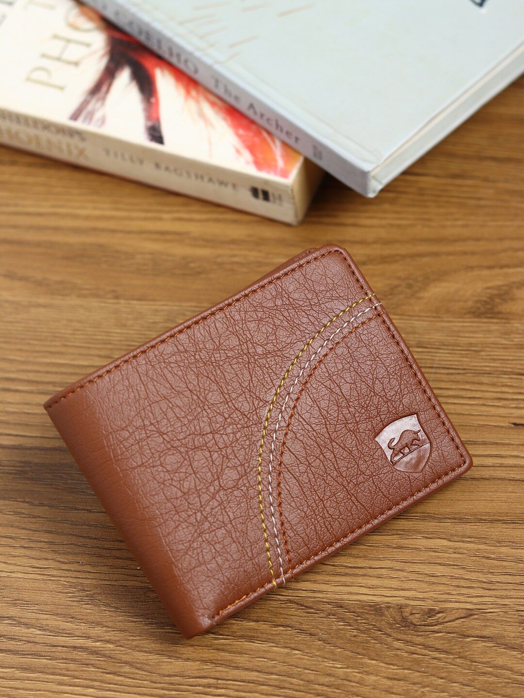 

SAMTROH Men PU Two Fold Wallet, Tan