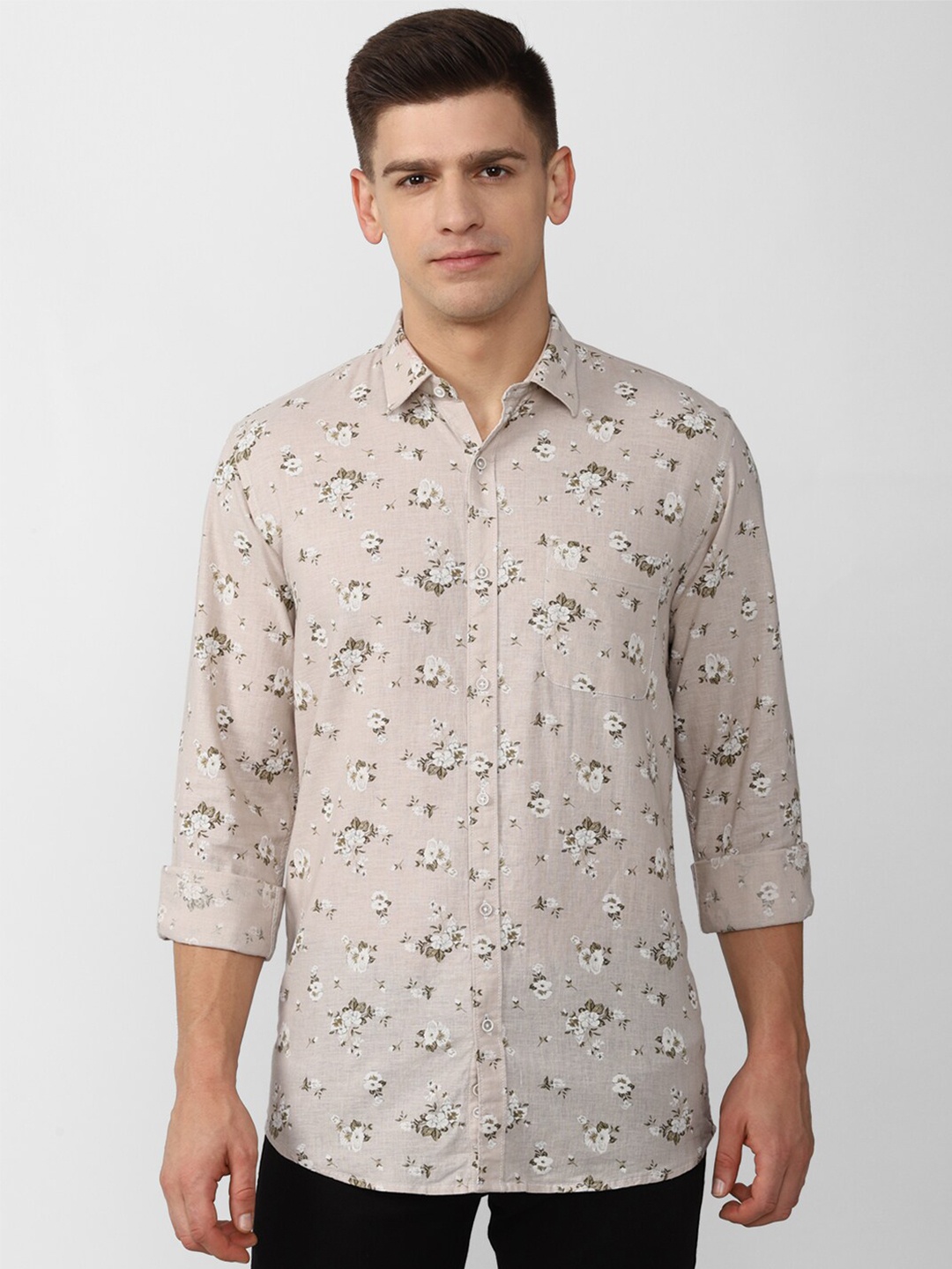 

Peter England Casuals Men Beige Slim Fit Floral Printed Casual Shirt