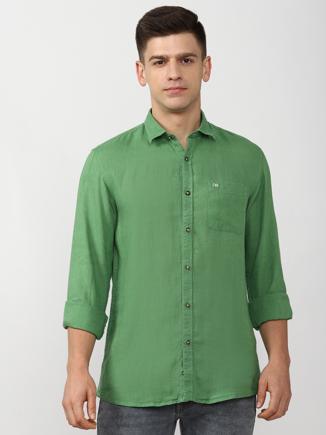 

Peter England Casuals Men Green Slim Fit Casual Shirt