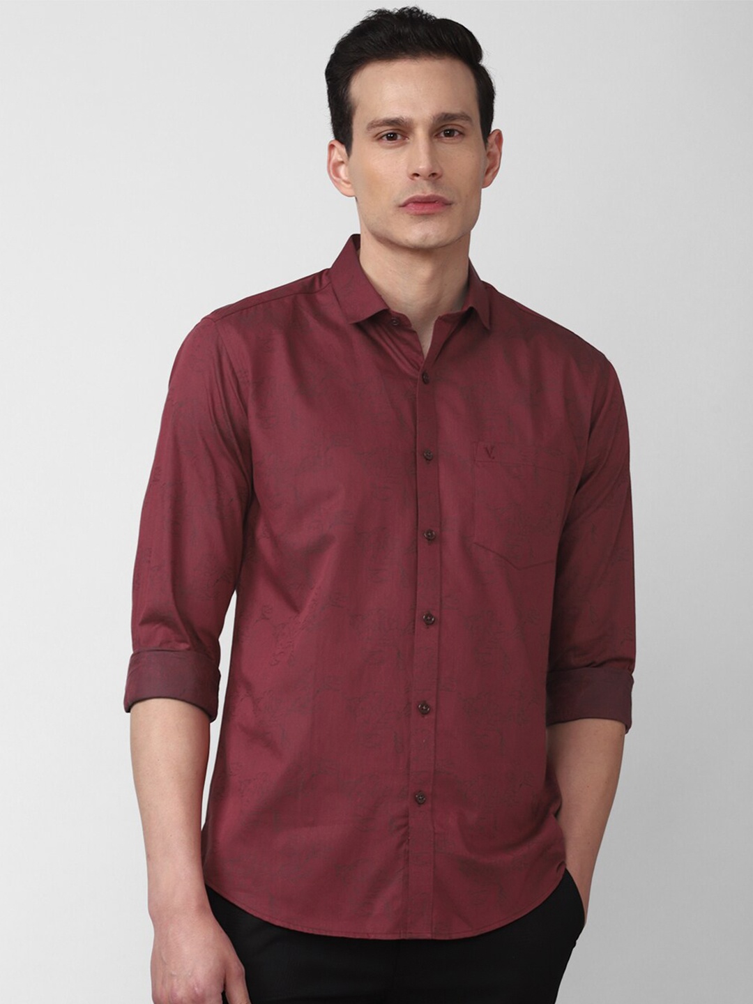 

V Dot Plus Size Men Maroon Slim Fit Printed Cotton Casual Shirt