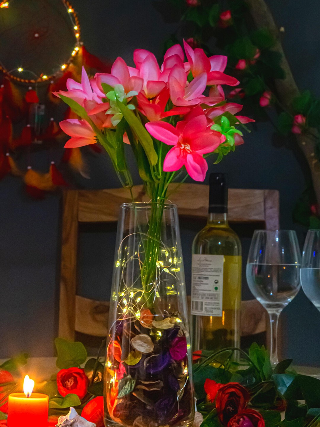 

BS AMOR Transparent Glass Flower with Light LED Vase