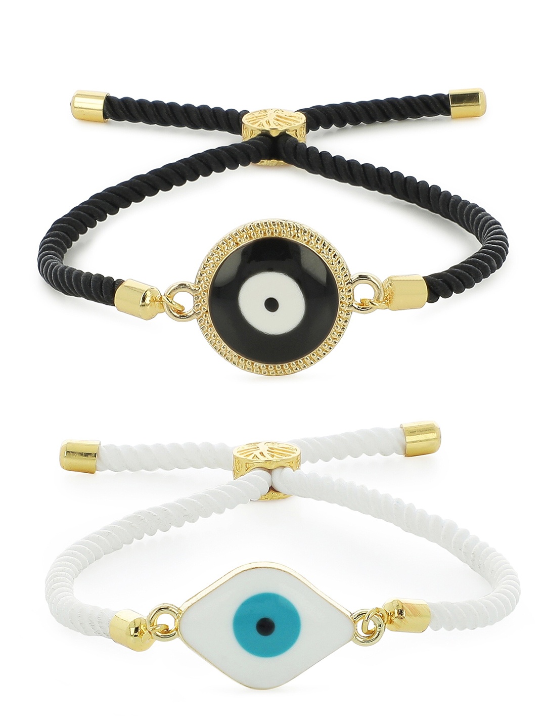 

EL REGALO Unisex 2 White & Black Gold-Plated Charm Bracelet