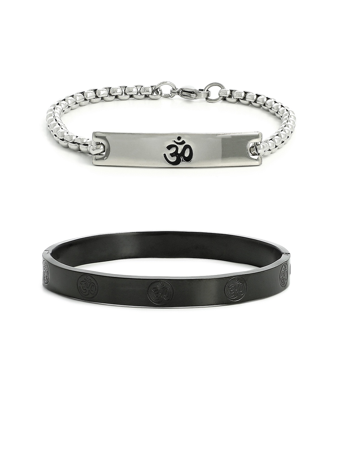 

EL REGALO Men 2 Silver-Toned & White Silver-Plated Wraparound Bracelet