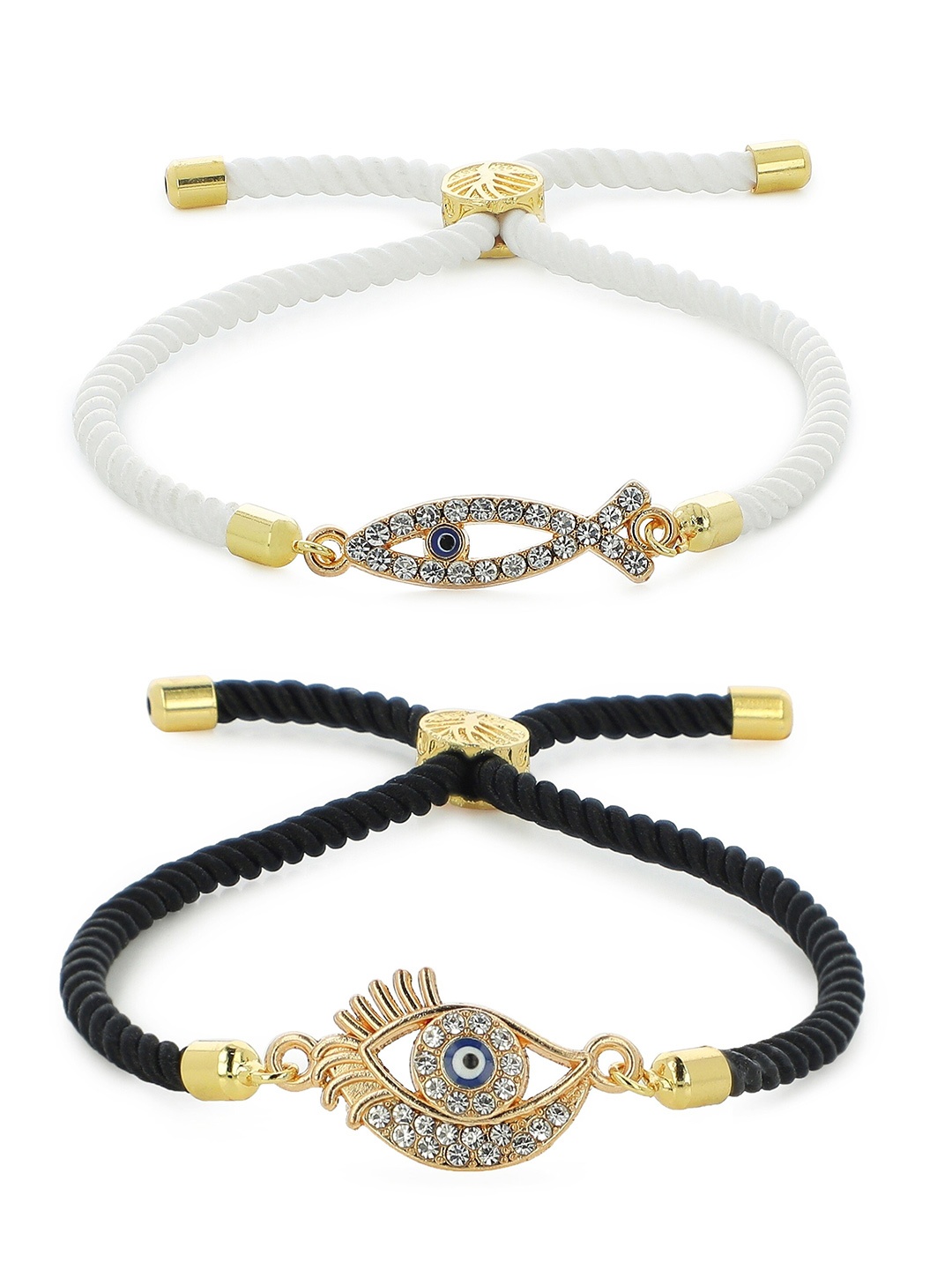 

EL REGALO Unisex Set of 2 Gold-Toned & Black Gold-Plated Wraparound Bracelet