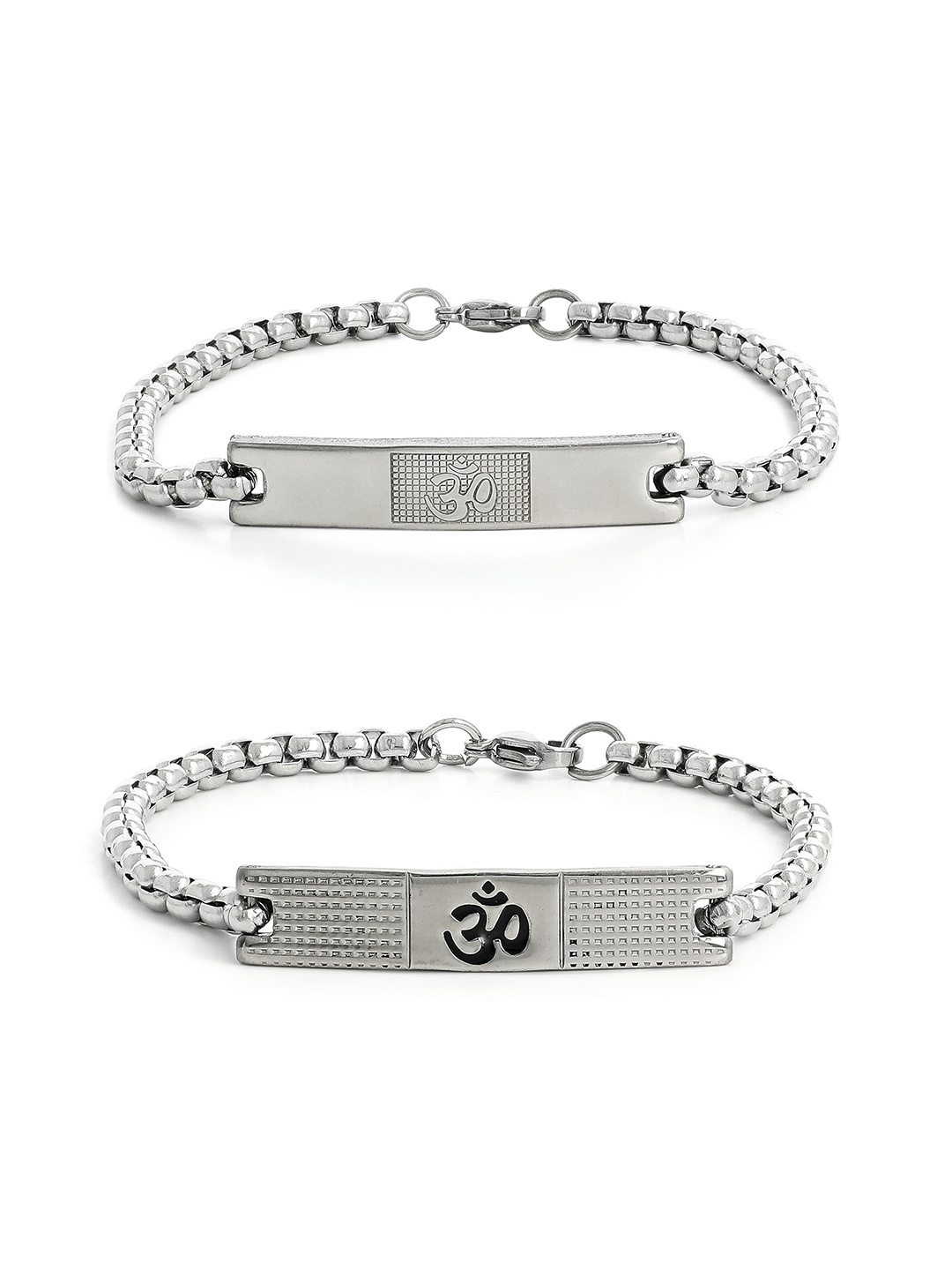 

EL REGALO Men Pack Of 2 Silver-Toned Silver-Plated Link Bracelet