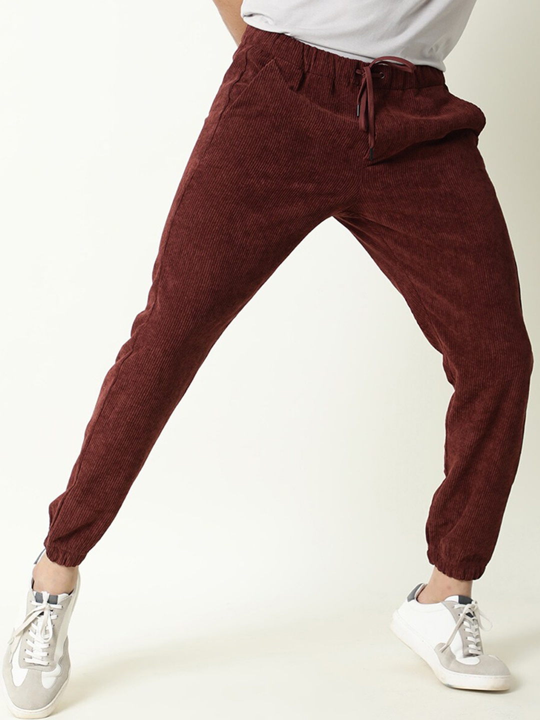 

RARE RABBIT Men Acro Drawstring Slim Fit Joggers Trousers, Maroon