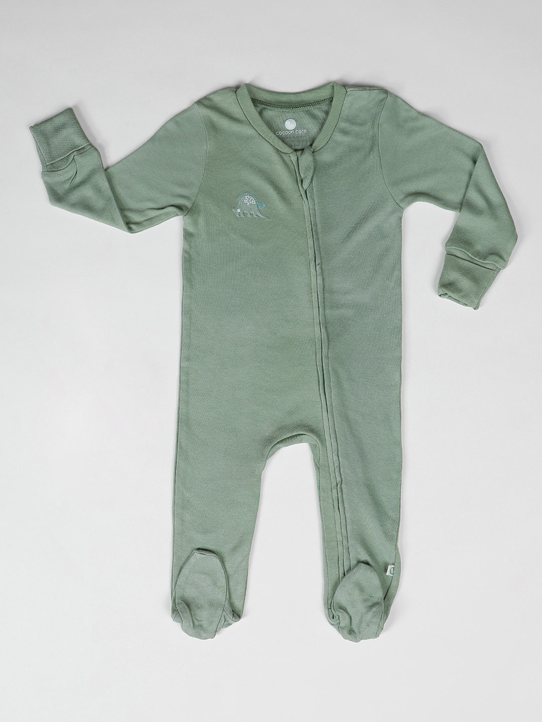 

cocoon care Unisex Kids Green Solid Bamboo Sleepsuit