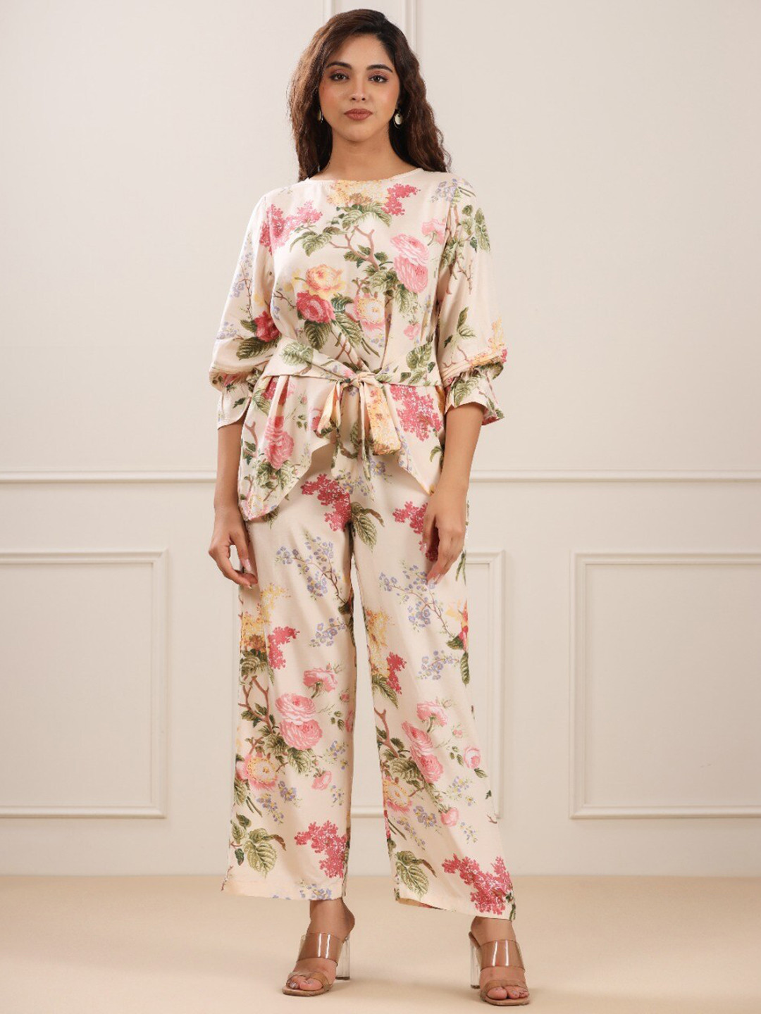 

JISORA Women Cream Colored Printed Co-Ords Set