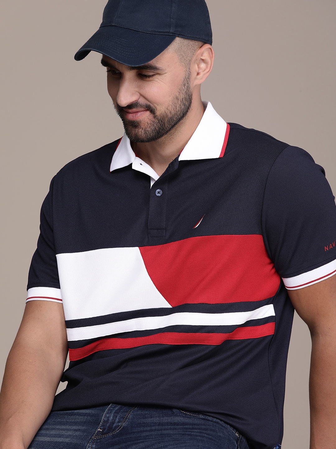 

Nautica Colourblocked Polo Collar T-shirt, Navy blue