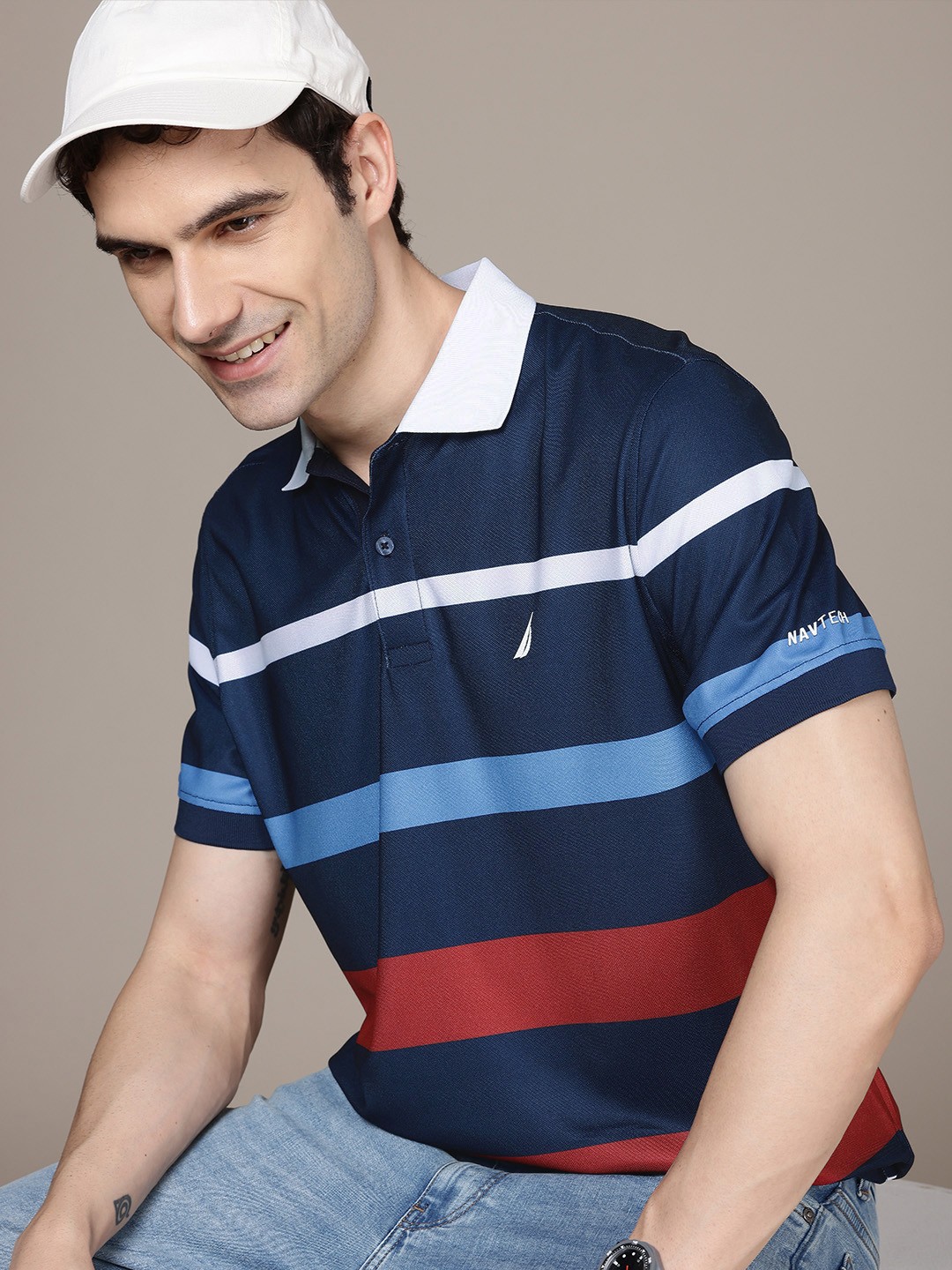 

Nautica Striped Polo Collar T-shirt, Navy blue