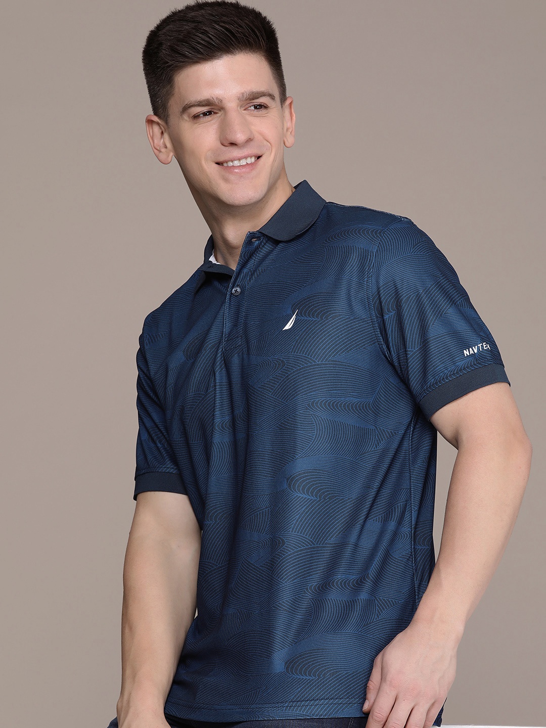 

Nautica Abstract Printed Polo Collar Casual T-shirt, Navy blue