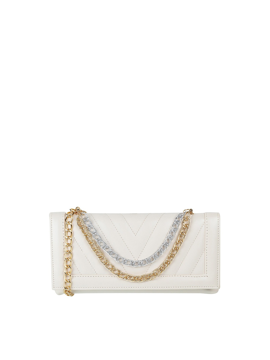 

Mochi Off White & Silver-Toned Envelope Clutch