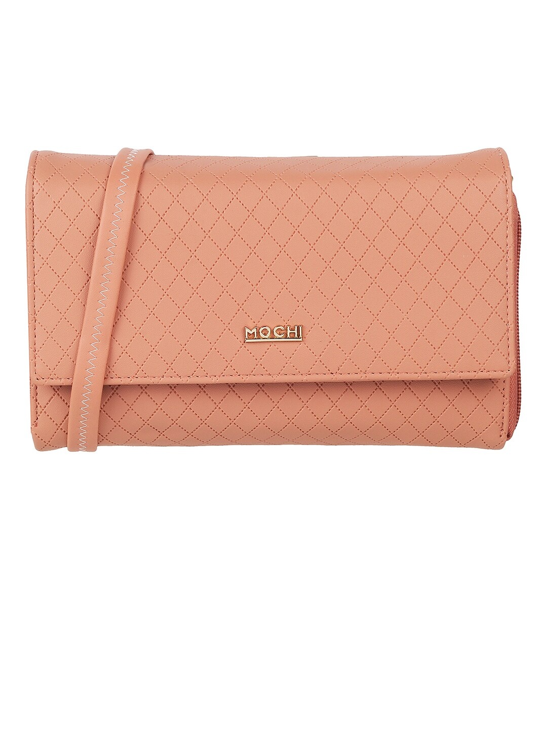 

Mochi Women Geometric Textured Envelope Wallet, Peach