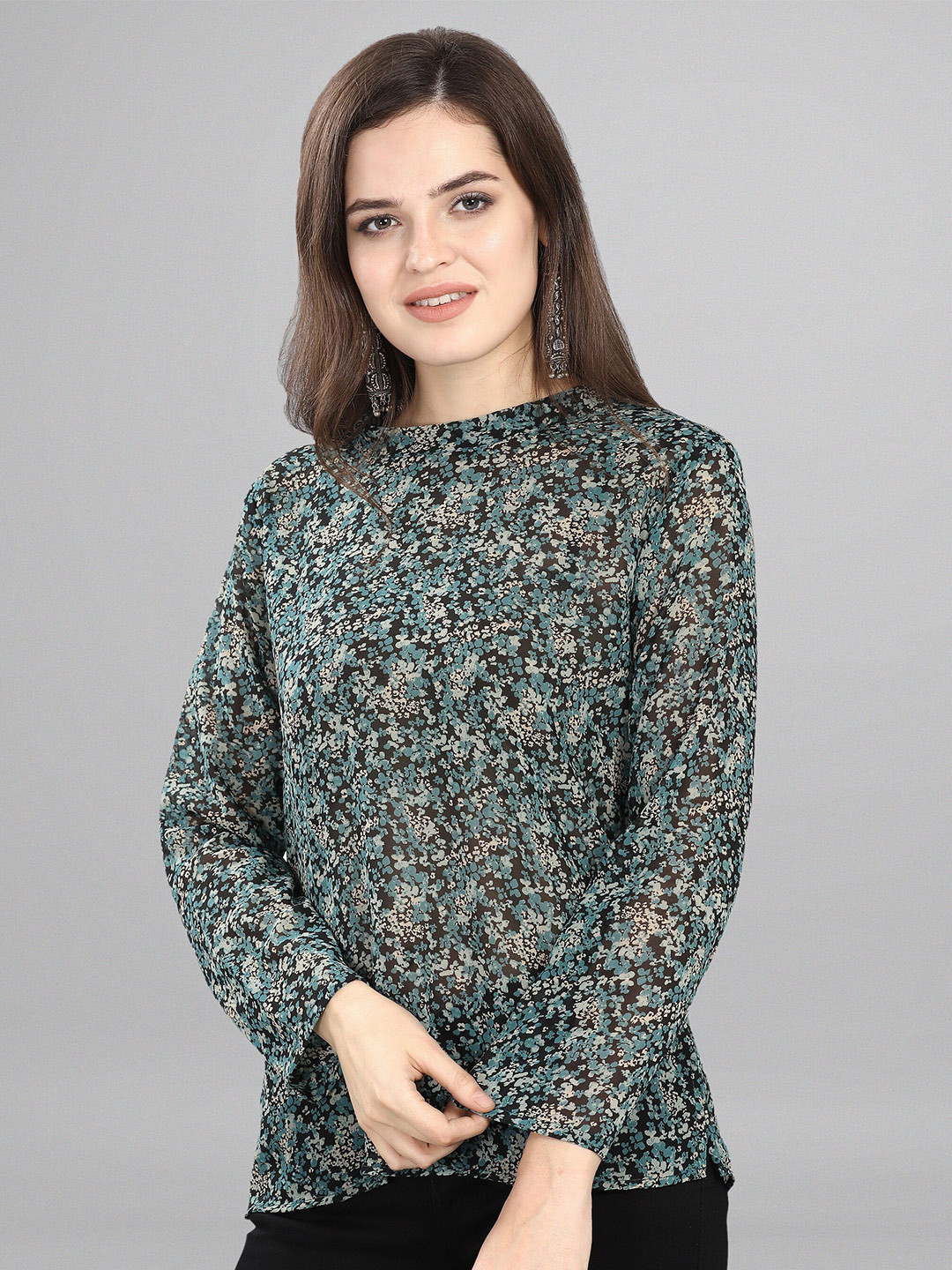 

Fashfun Green Floral Print Georgette Top