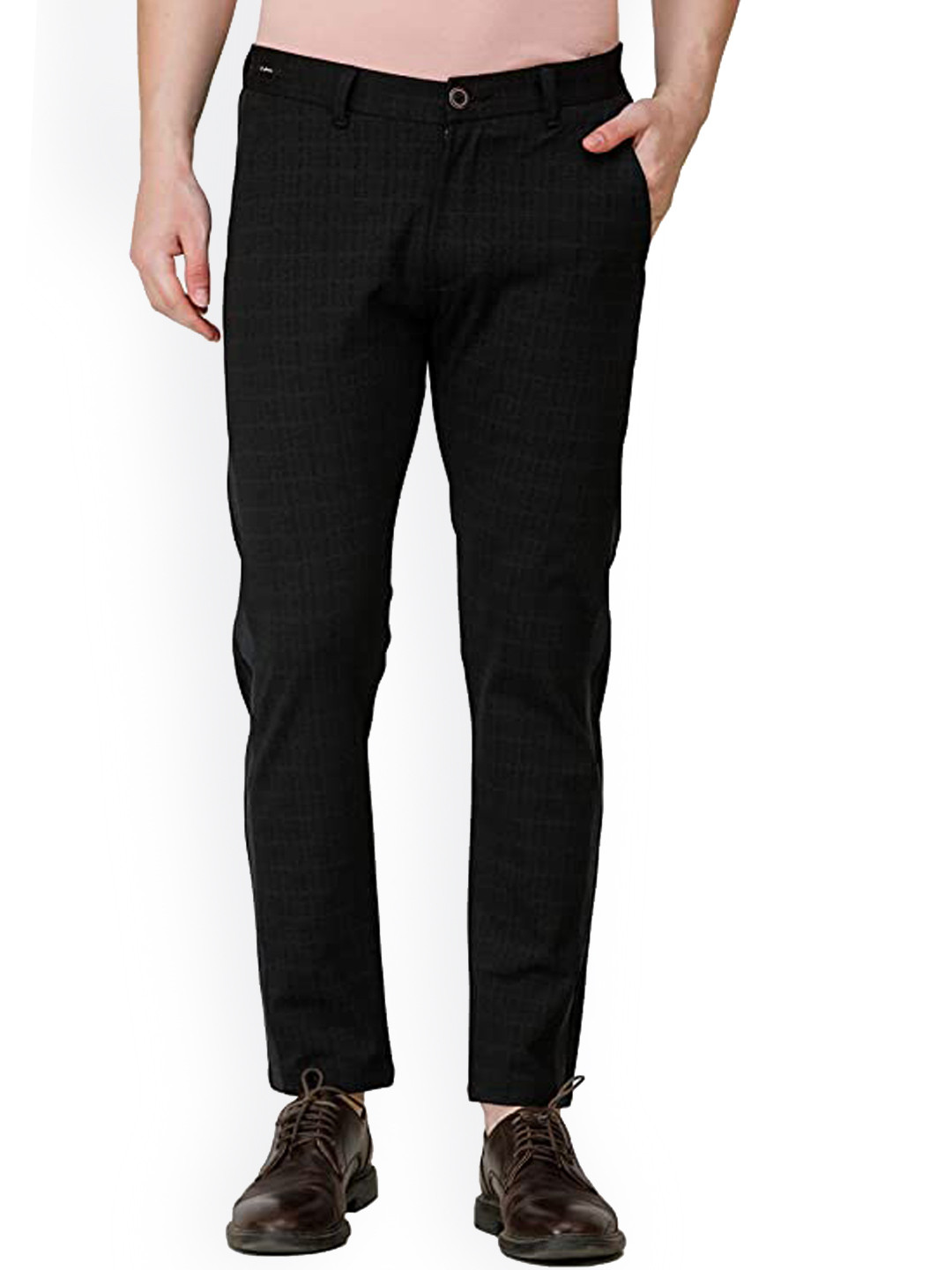 

COLVYNHARRIS JEANS Men Checked Slim Fit Easy Wash Chinos Trousers, Brown