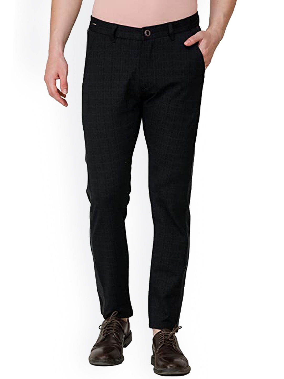 

COLVYNHARRIS JEANS Men Checked Slim Fit Easy Wash Chinos Trousers, Blue