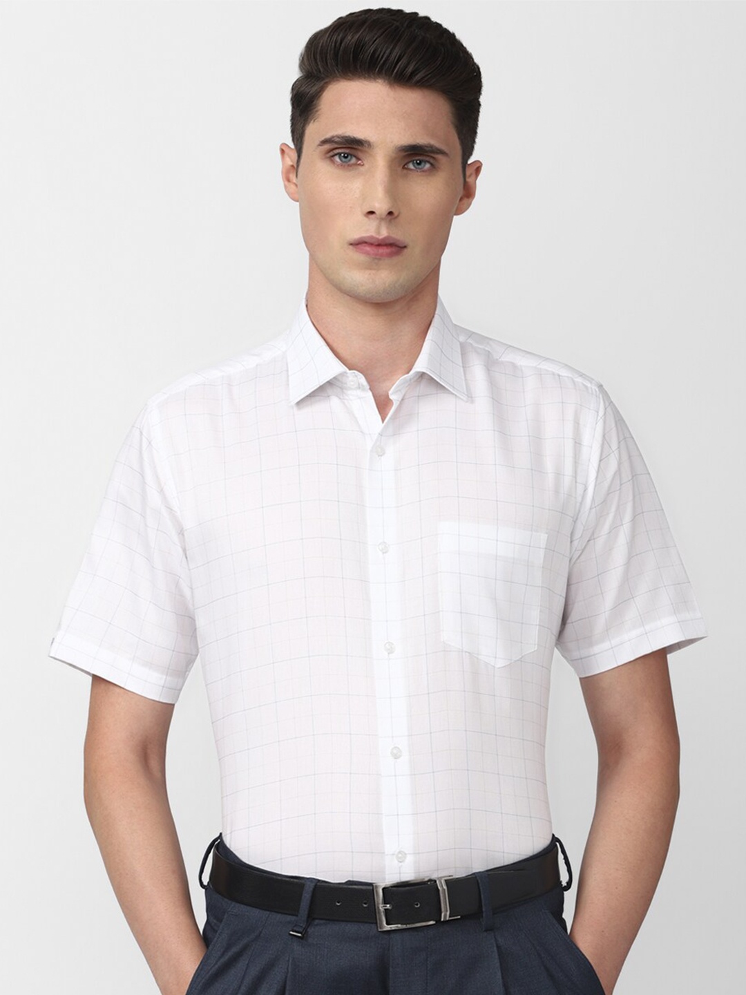 

Van Heusen Men White Grid Tattersall Checks Checked 100% Cotton Formal Shirt