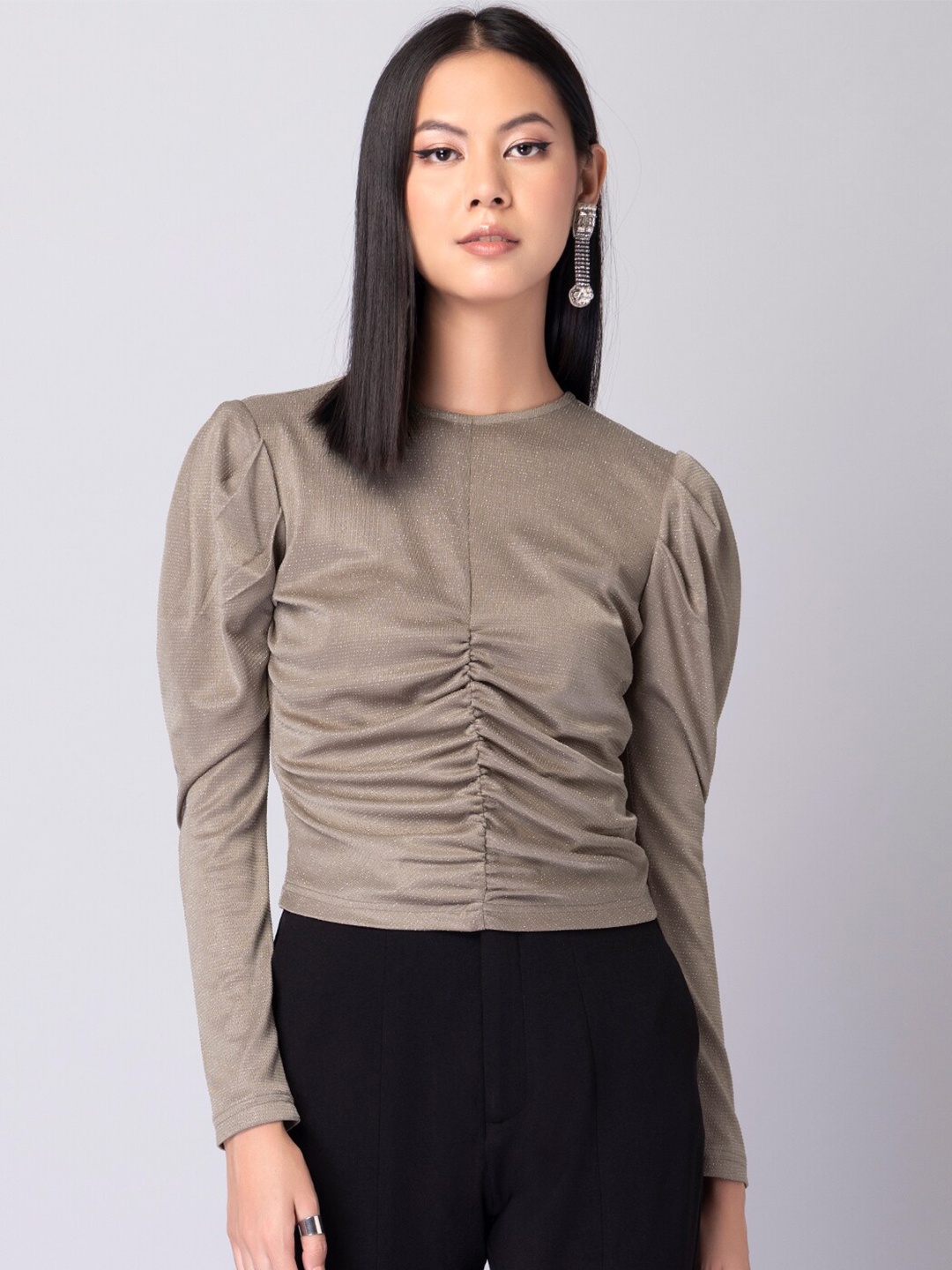 

FabAlley Woman Beige Front Ruched Full Sleeve Top