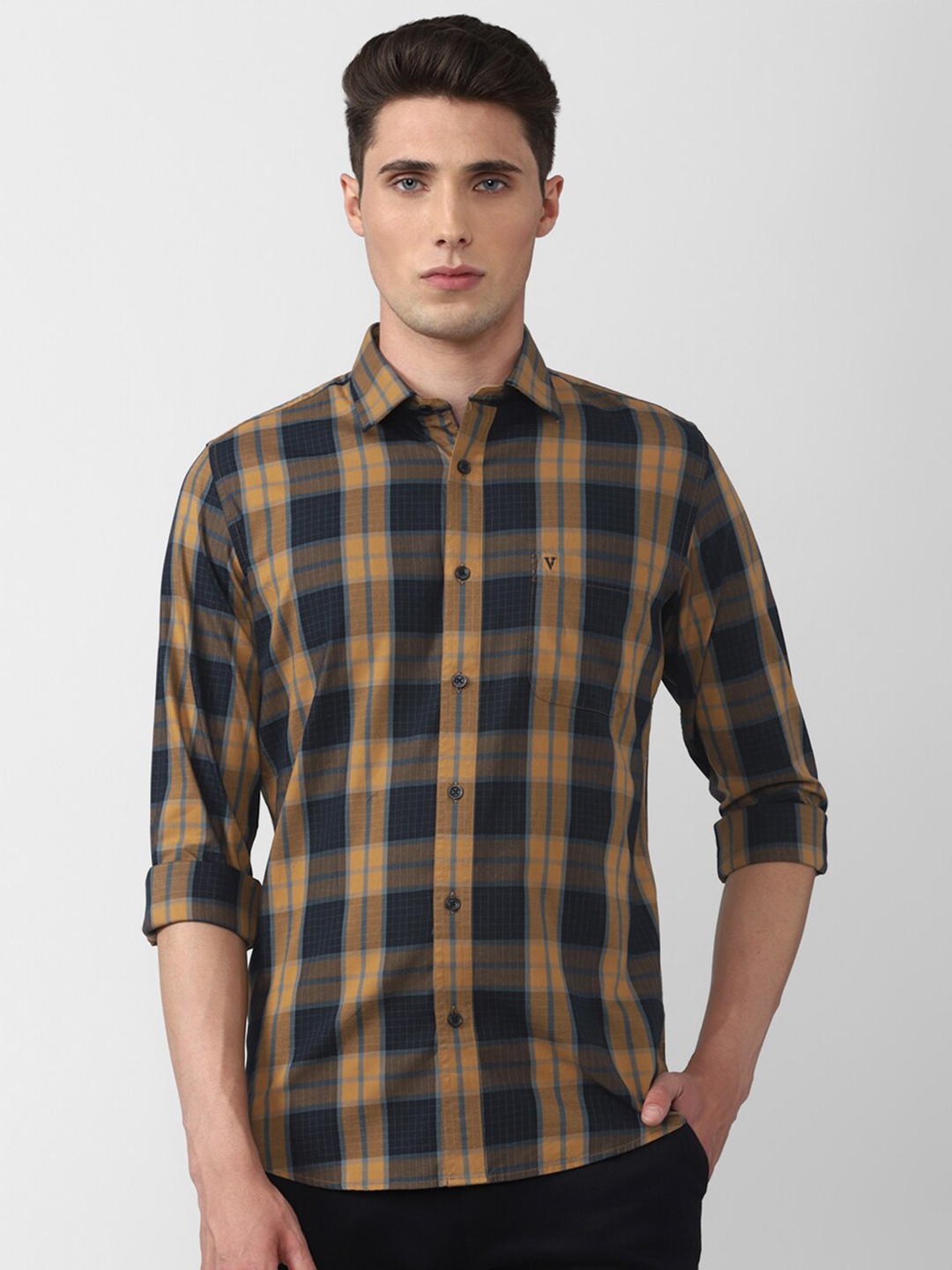 

Van Heusen Sport Men Yellow Slim Fit Checked Casual Shirt