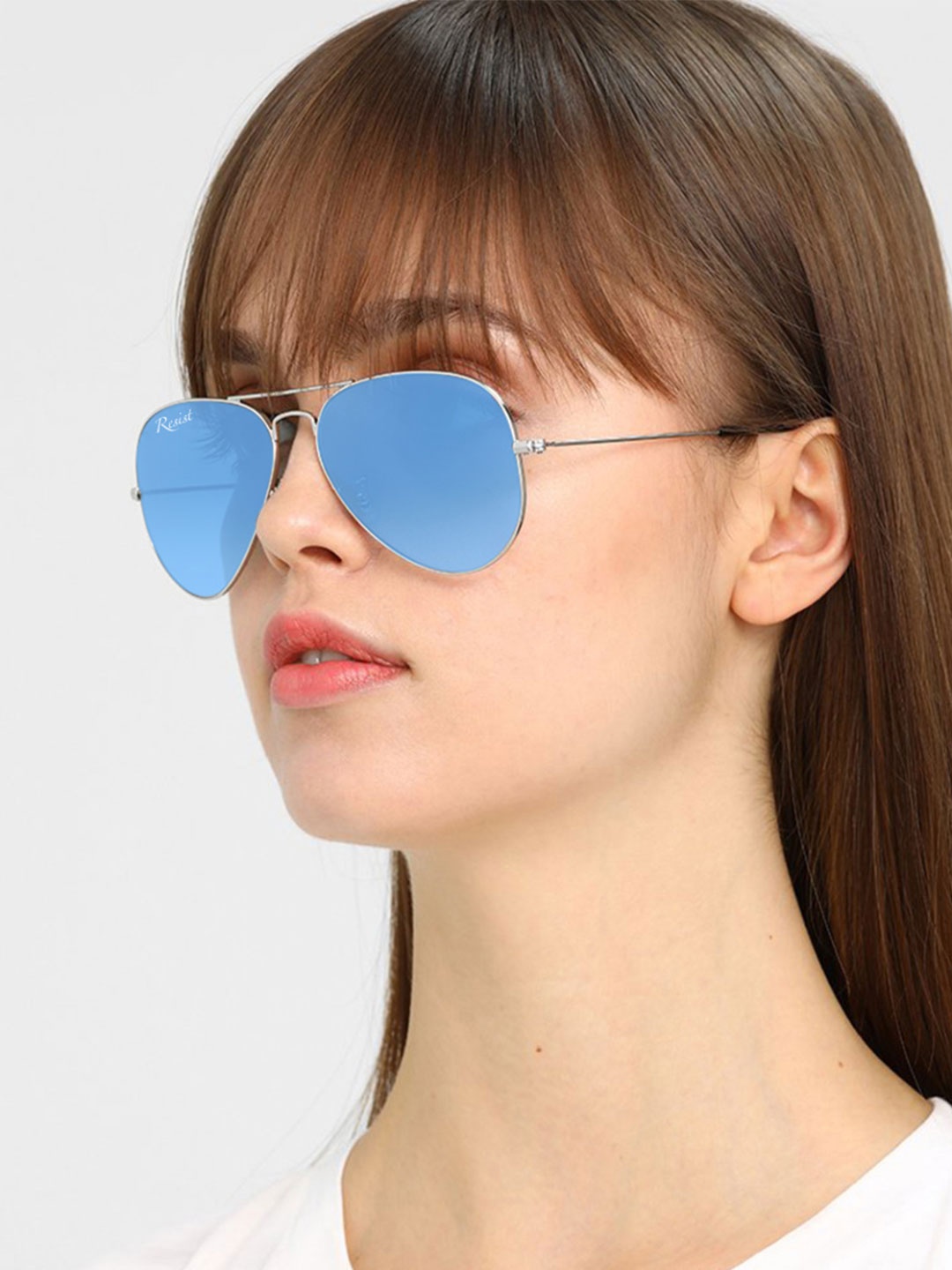 

RESIST EYEWEAR Aviator Sunglasses with UV Protected Lens 16 Arc Silver Blue Candy