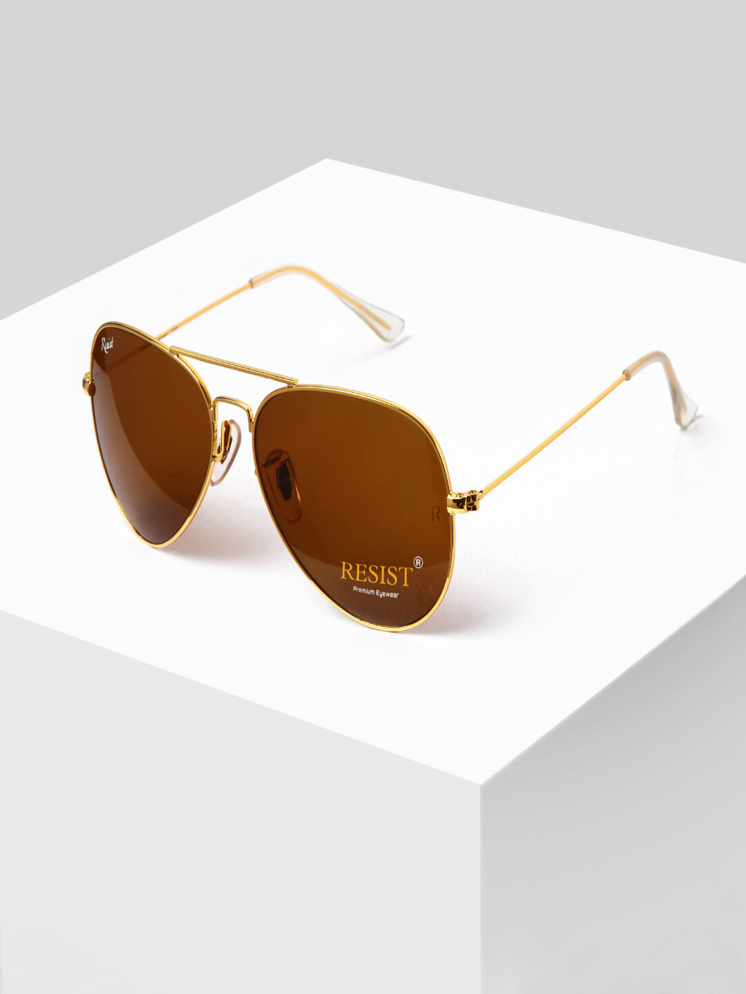 

RESIST EYEWEAR Aviator Sunglasses with UV Protected Lens 05Arc Gold Brown