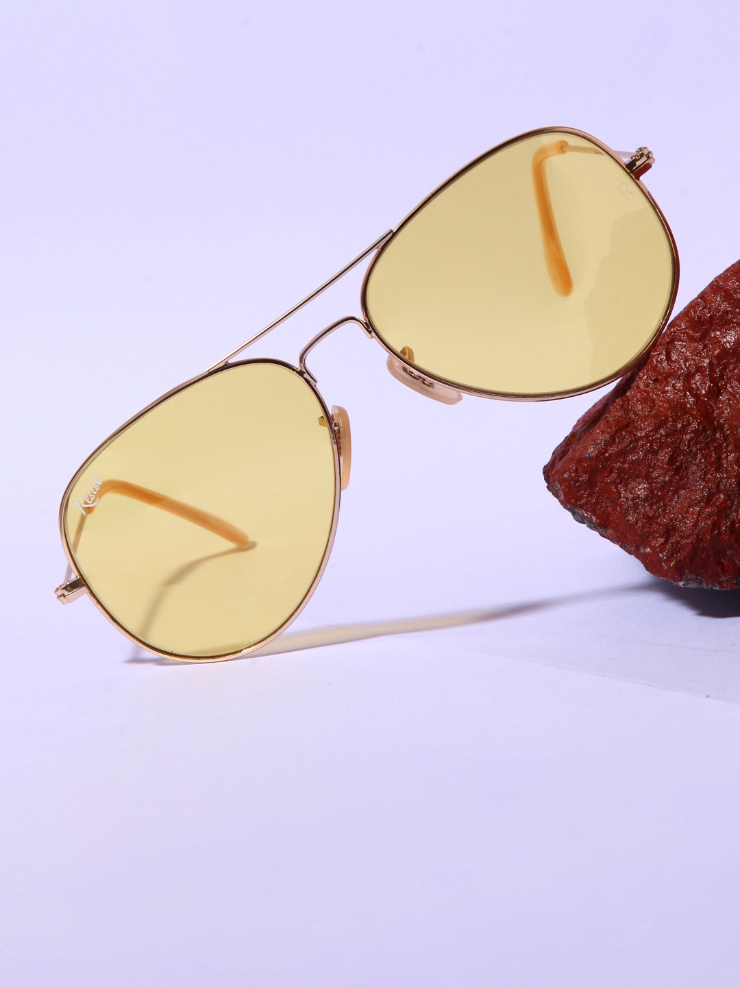 

RESIST EYEWEAR Aviator Sunglasses with UV Protected Lens 15 Arc Gold Yellow Candy