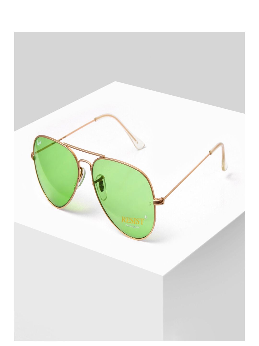 

RESIST EYEWEAR Aviator Sunglasses with UV Protected Lens 13 Arc Gold Green Candy